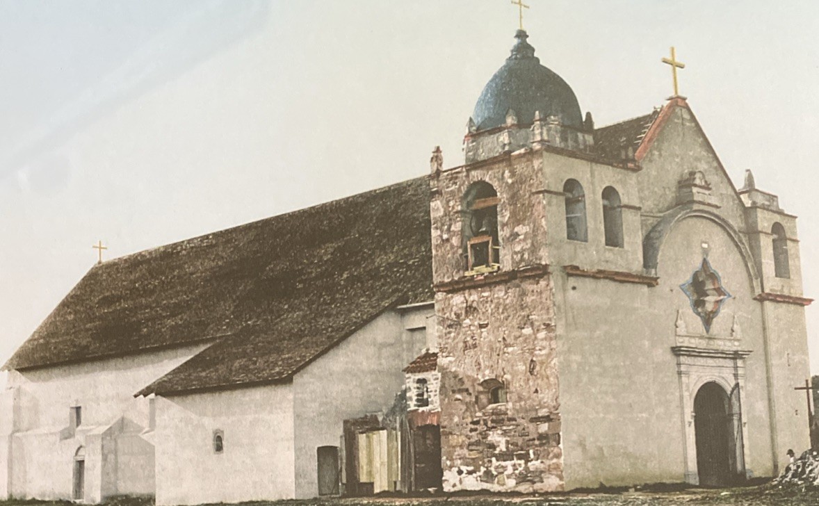 Antique San Carlos Mission Tinted Photograph Monterey California Vintage