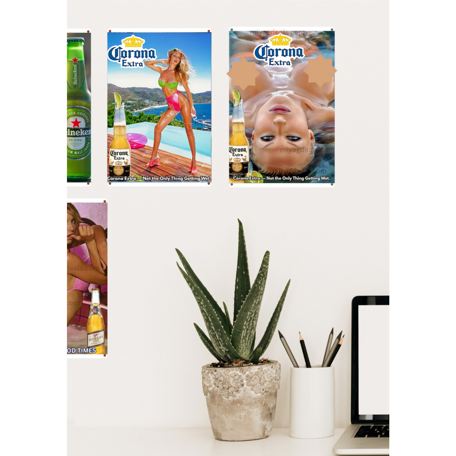 Sexy Pinup Girl Upside Down PBRBeer Poster 8×12 Metal Sign Man Cave Wall Decor