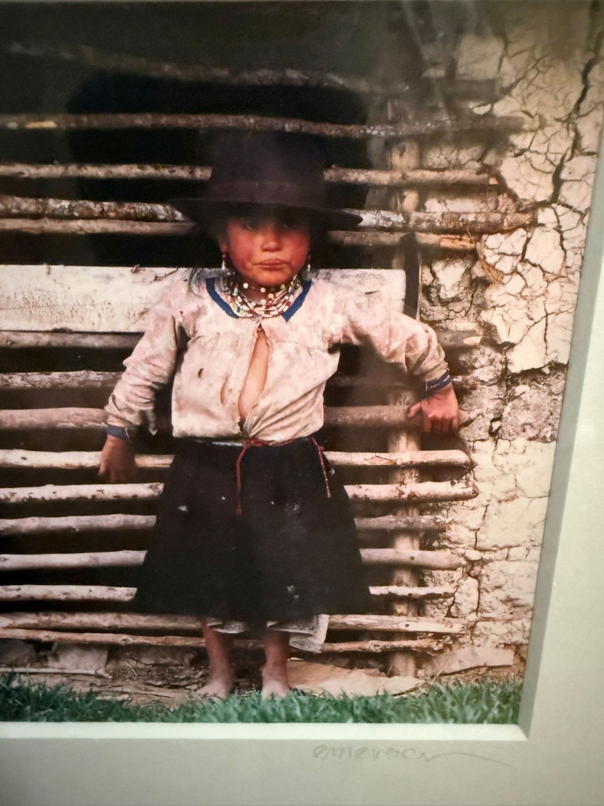 Photograph, framed/matted of Indigenous girl in Ecuador, signed Emerson 21/150