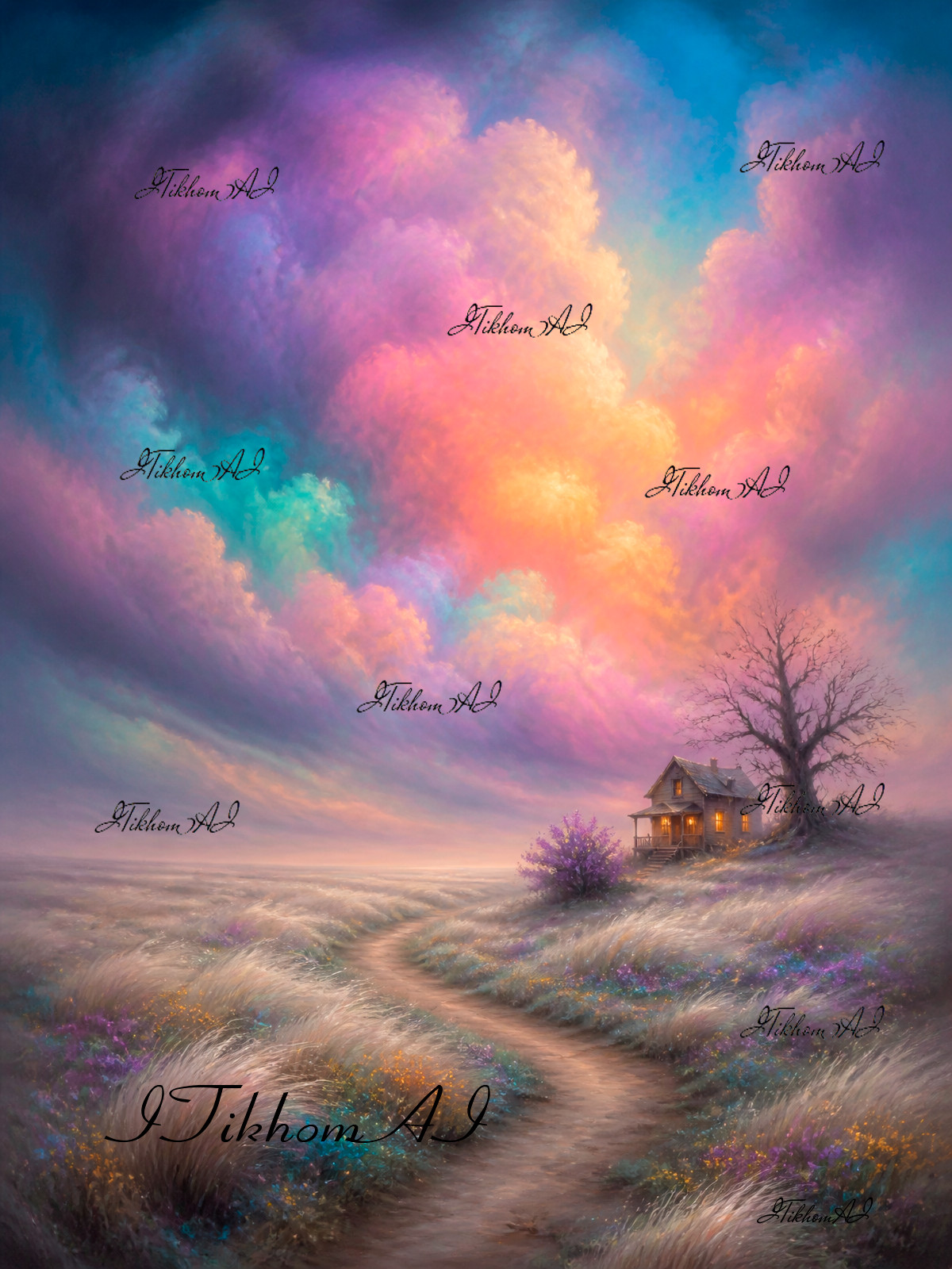 Digital Art Image landscape Nature Clouds Flowers House Tree Wallpaper Desktop