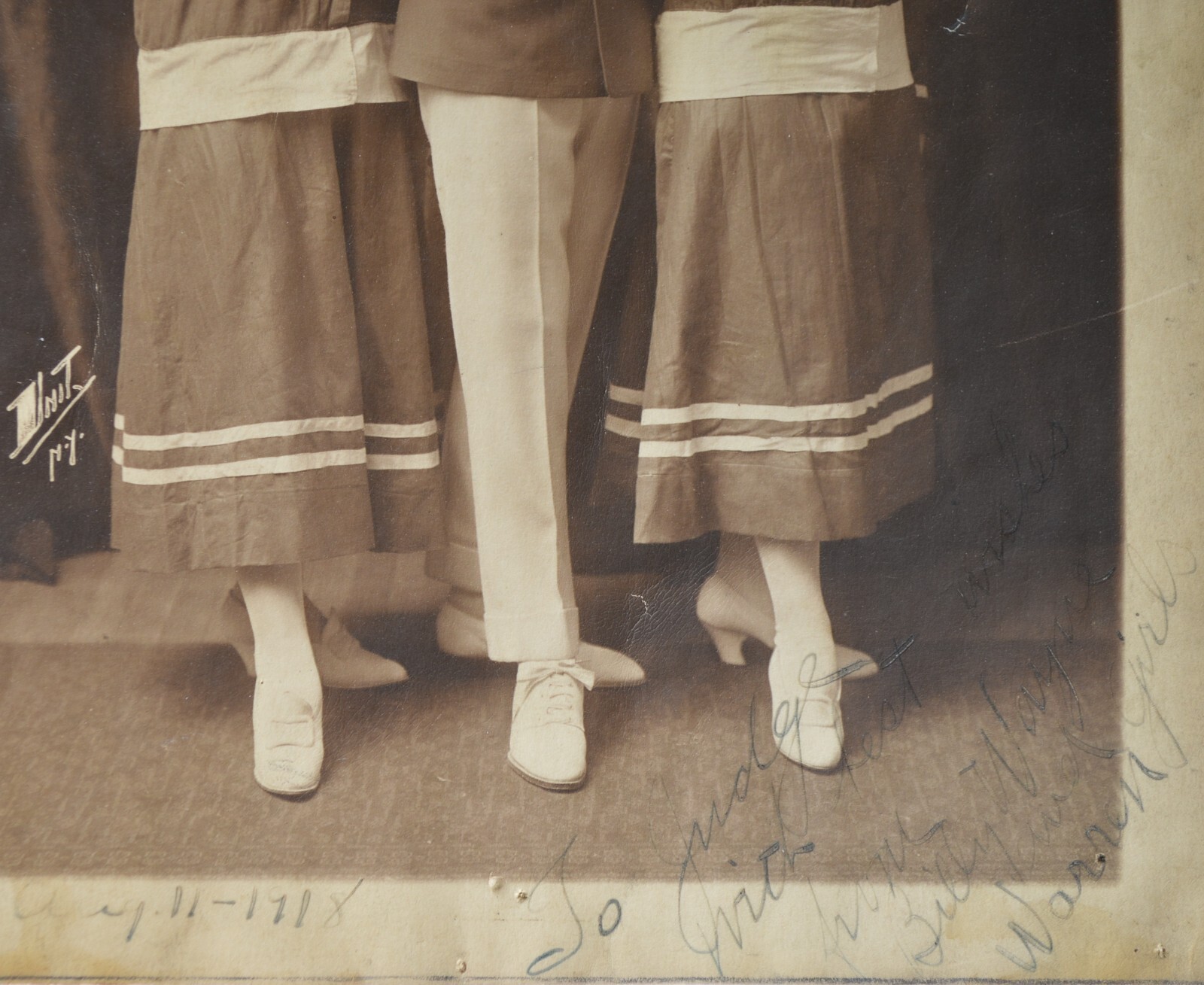 Antique 1918 Vaudville Large Signed Photo Two Girls and Young Male Sailor Outfit