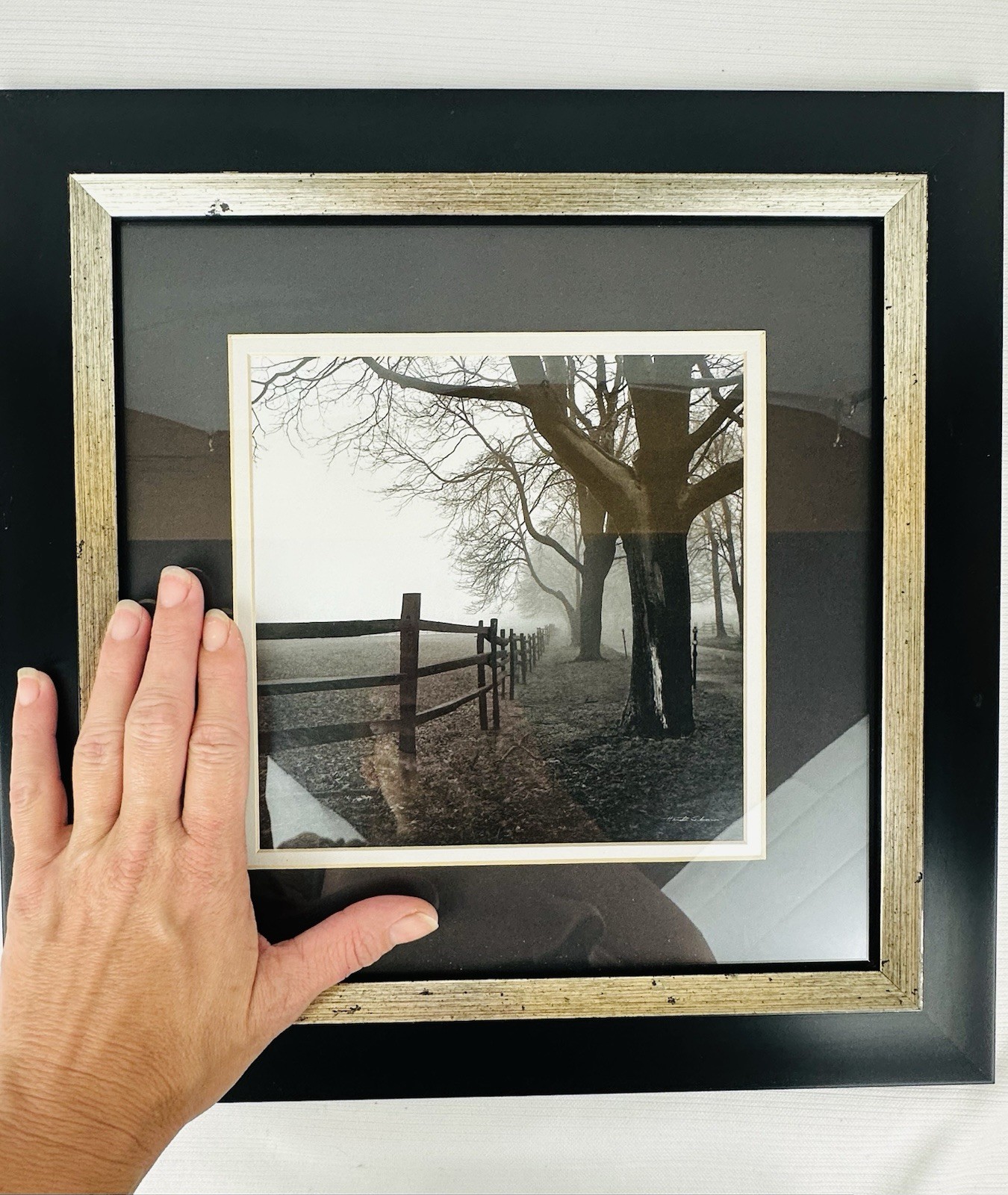 15” Harold Silverman “Corner Fence” Matted Black Framed Art Foggy Moody Serene