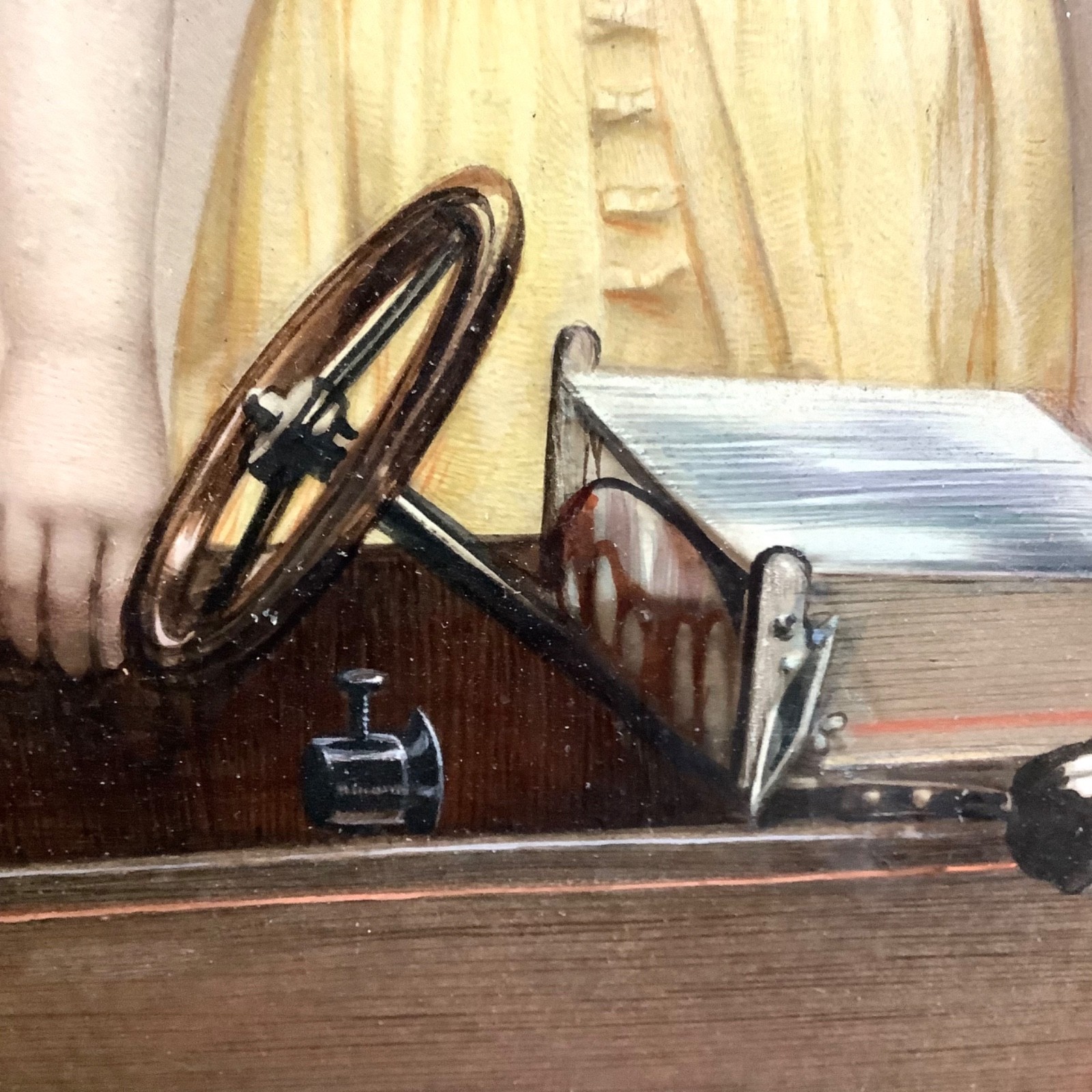 1930s Hand Tinted Photo Etching Engraving Girls Portrait Auto Car Bacon & Sons