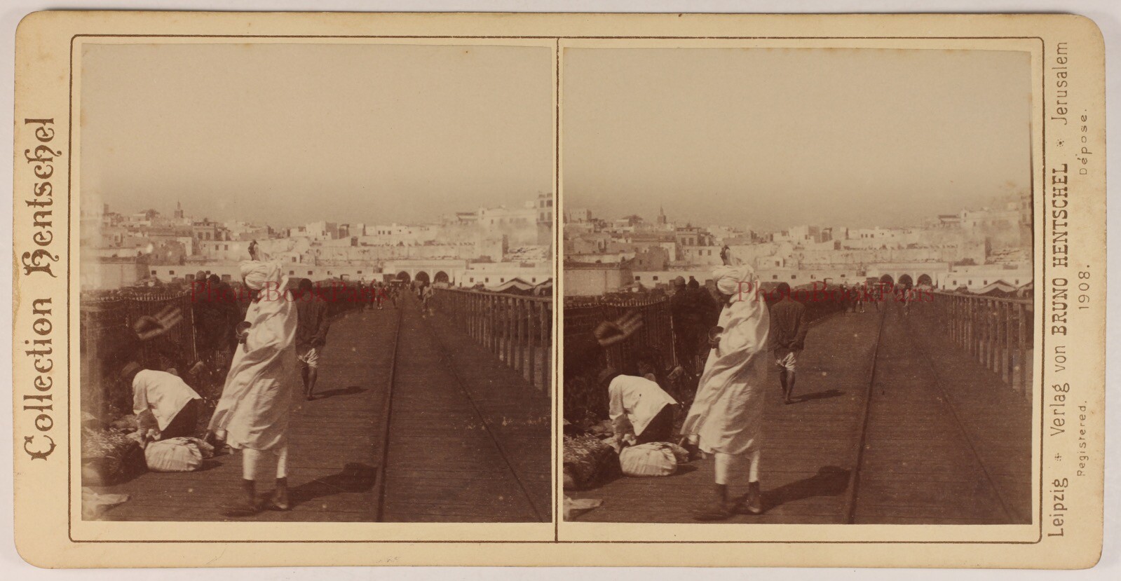 Maroc Tanger Pont Photo Stereo Albumine Vintage 1908