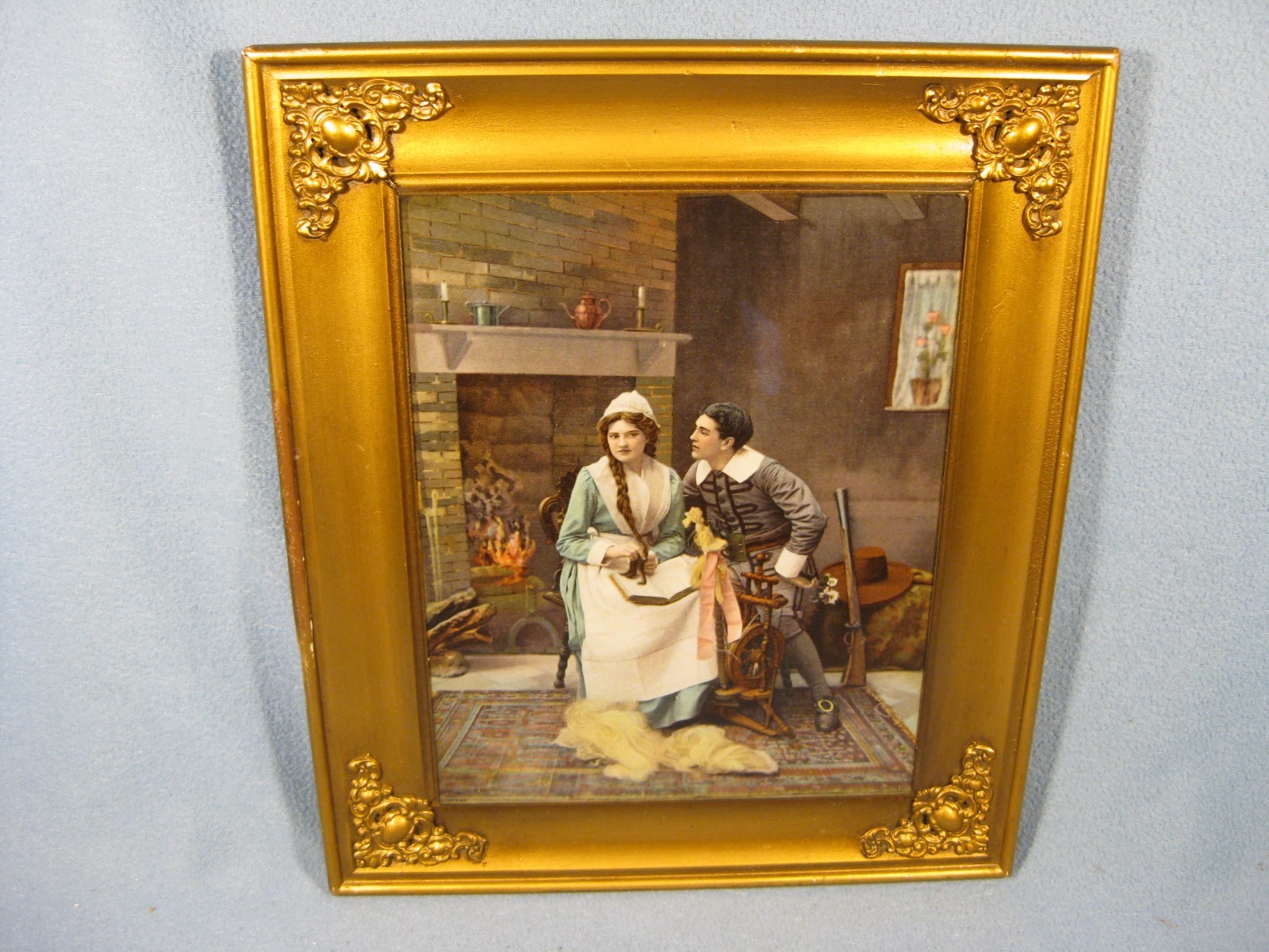 Rare Antique Victorian Art Glass Circa 1900 Picture Man & Woman 9″ X 7″