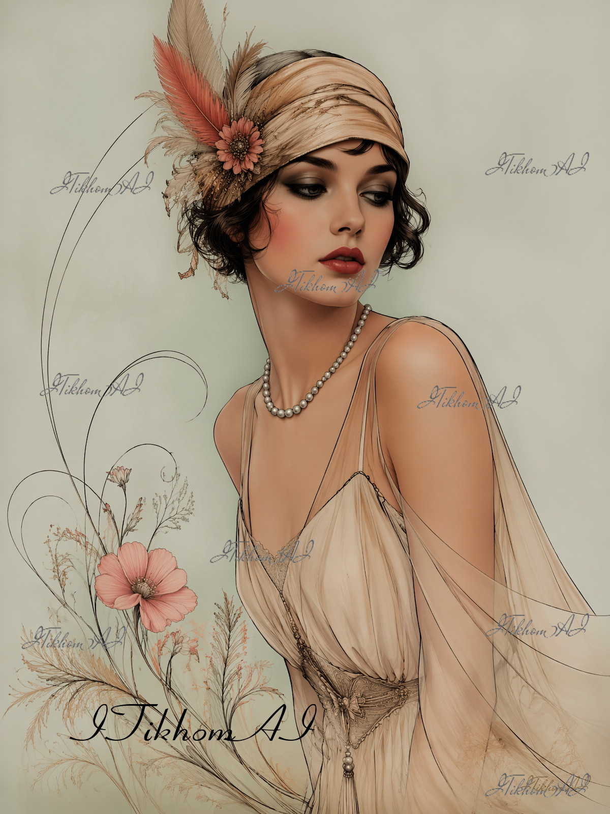 Digital Art Image Painting Portrait Women Flowers Background Desktop Wallpaper