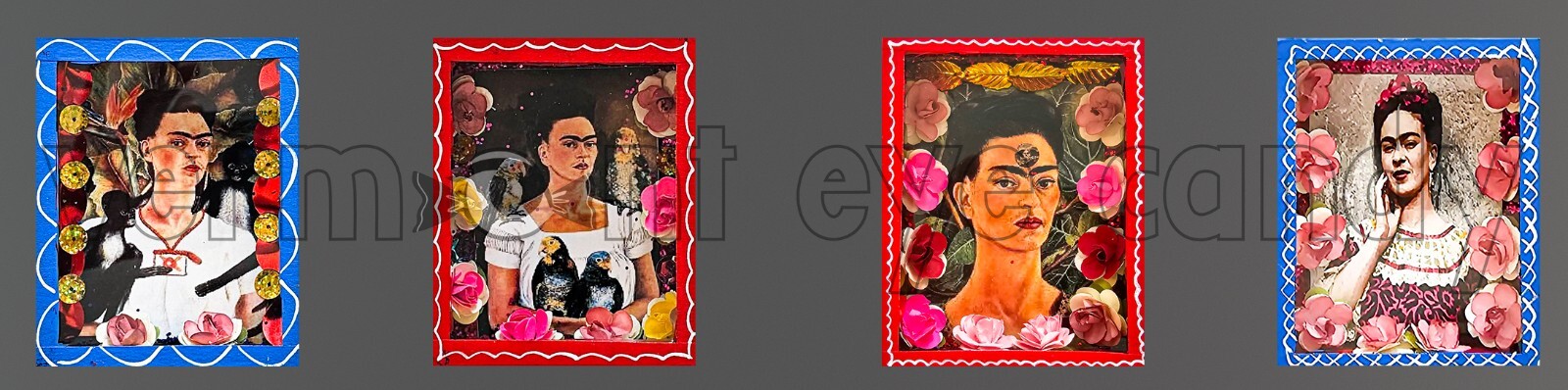 Mexican Folk Artist Frida Kahlo Art 4 Decorated Images for Instant DOWNLOAD