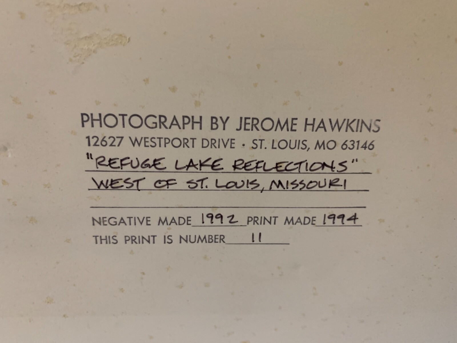 “Refuge Lake Reflections” Orignal Printed Photograph Print Signed Jerome Hawkins