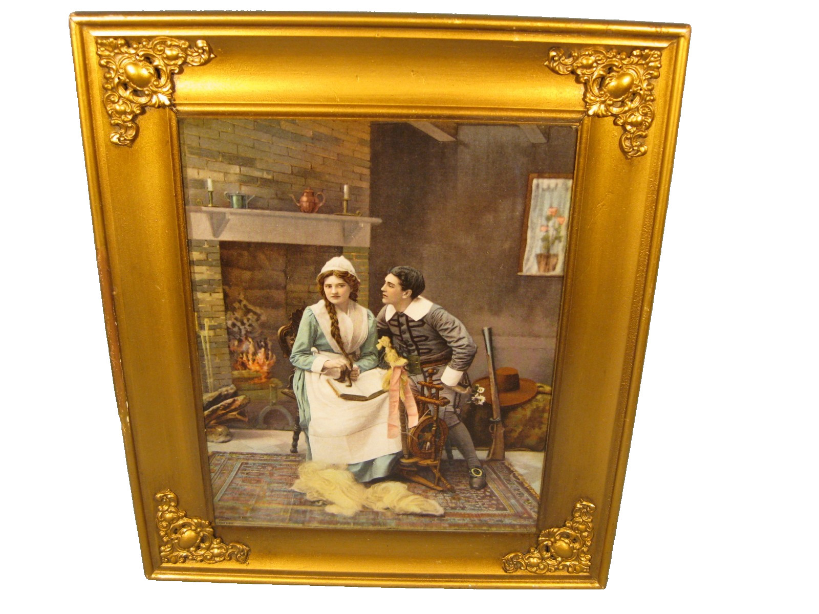 Rare Antique Victorian Art Glass Circa 1900 Picture Man & Woman 9″ X 7″