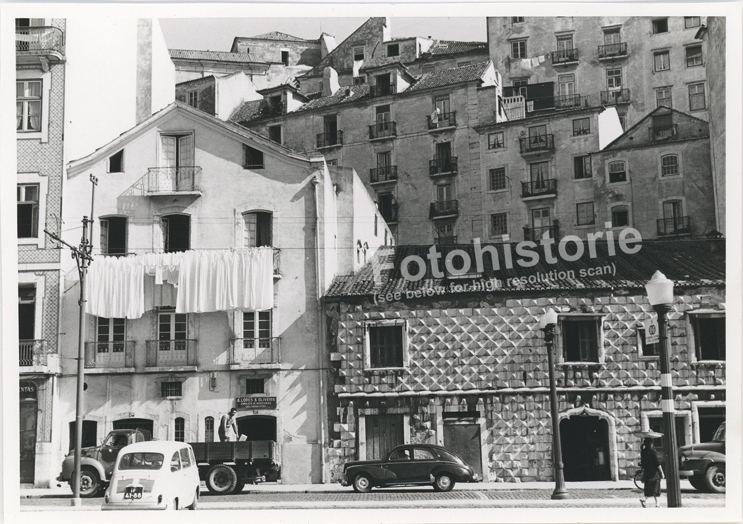 Photo Lisbon Alfama Houses Laundry Everyday Cars Portugal 1960s