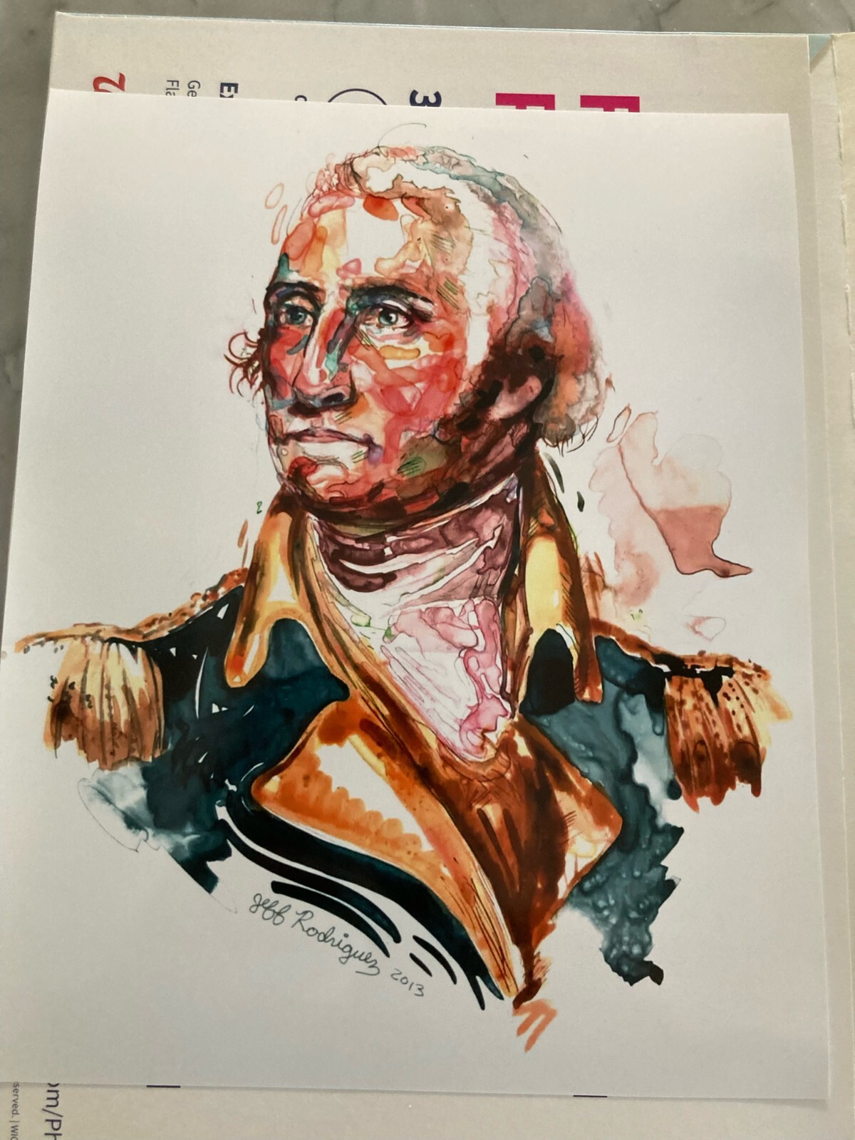 George Washington 8 x 10 photograph of watercolor painting