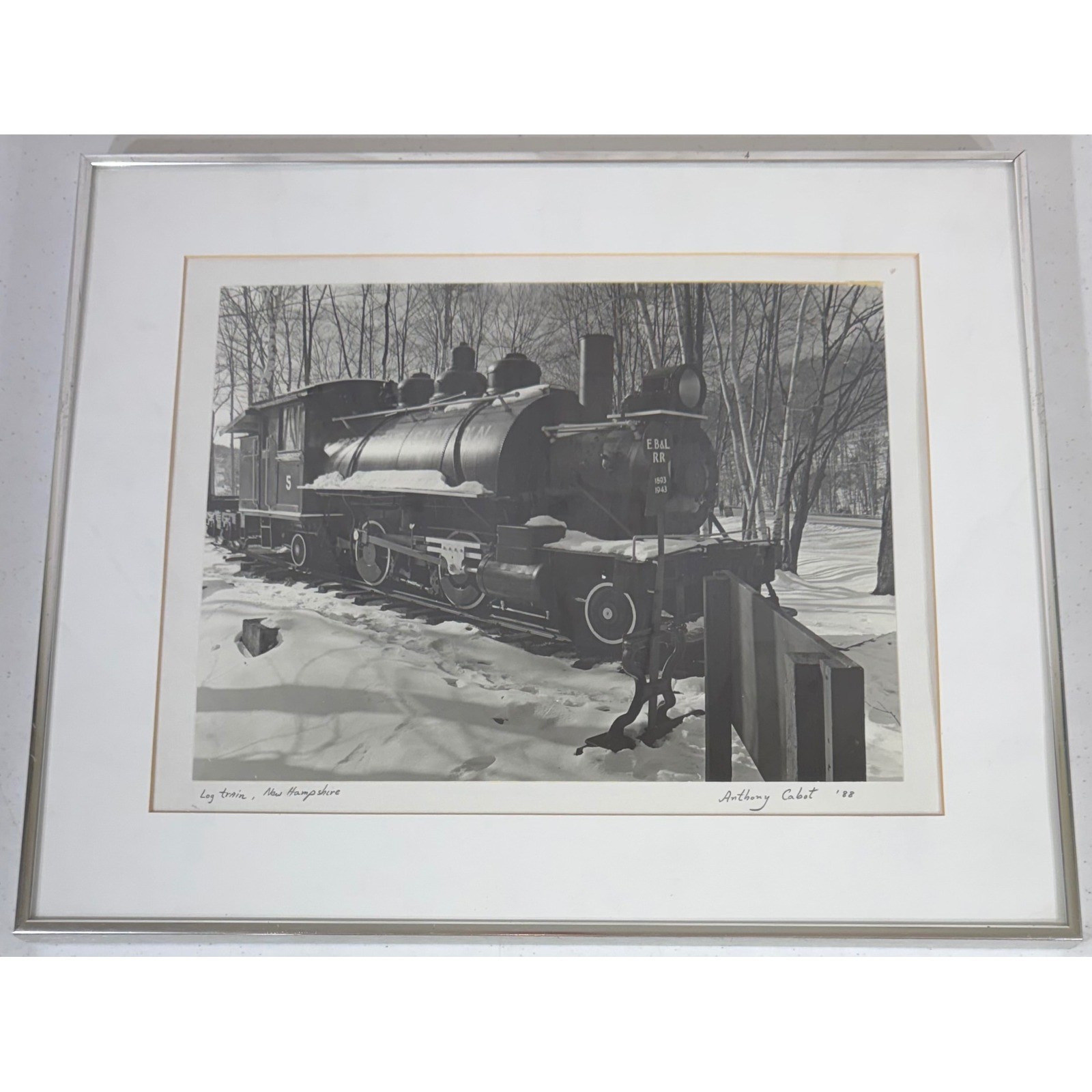 Anthony Cabot Log Train New Hampshire 1988 Signed Photo 20×16 Silver Frame B&W