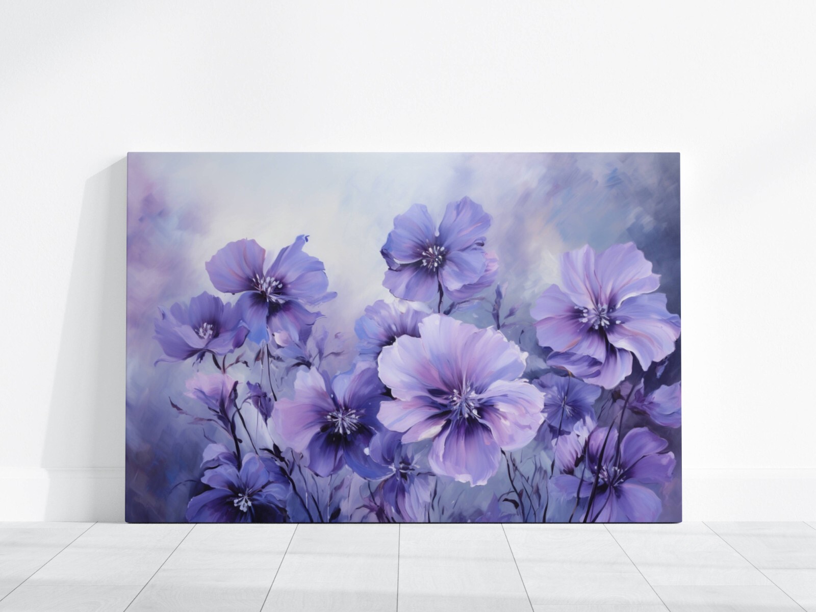 Flowers Painting, Floral Canvas, Purple Flowers Oil Painting, Vintage Flower Art