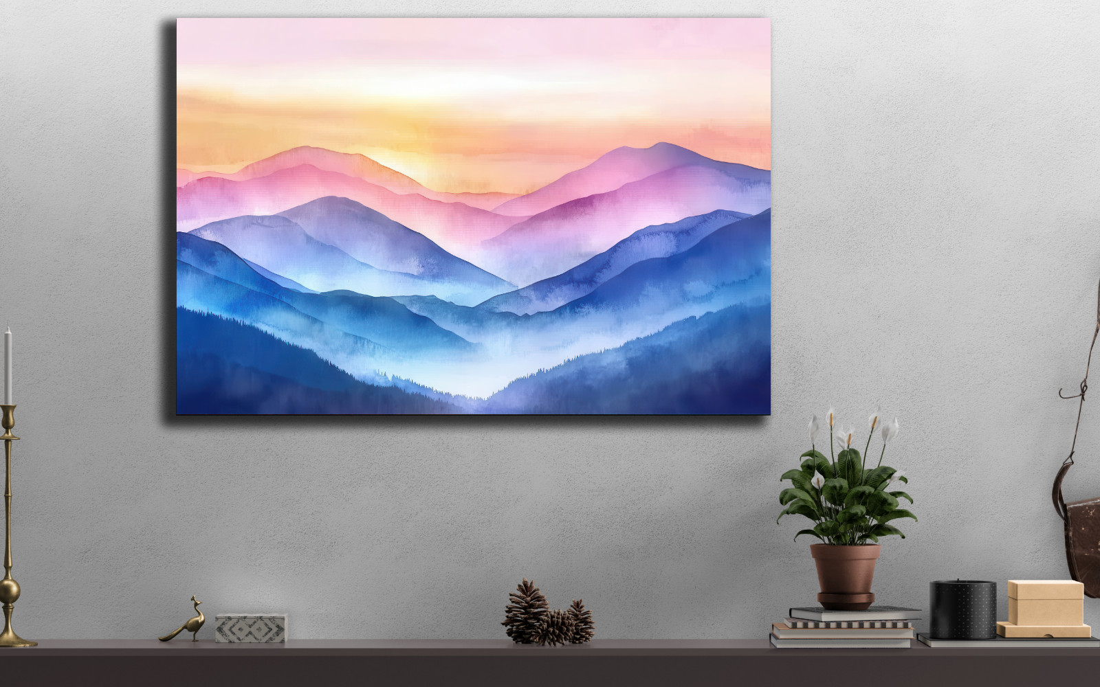 Blue Ridge Mountains Watercolor Painting, Landscape Nature Print, Sunset Blue