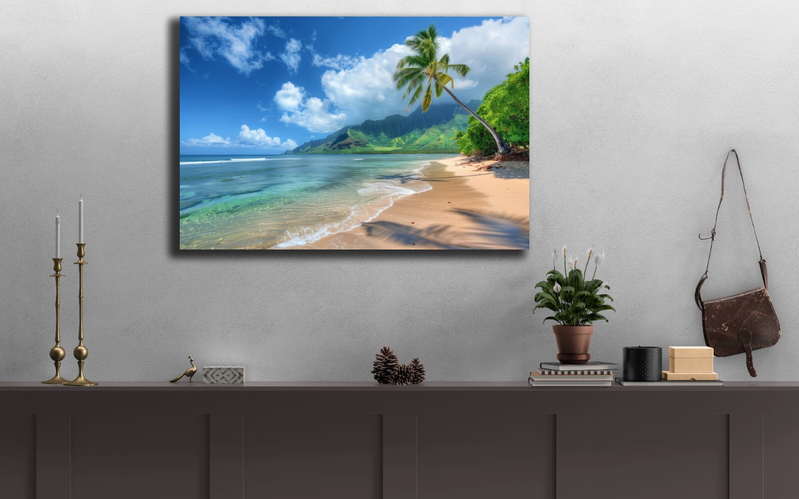 Hawaii Beach Art, Hawaii Shoreline Photography, Tropical Beach Hawaii Mountains