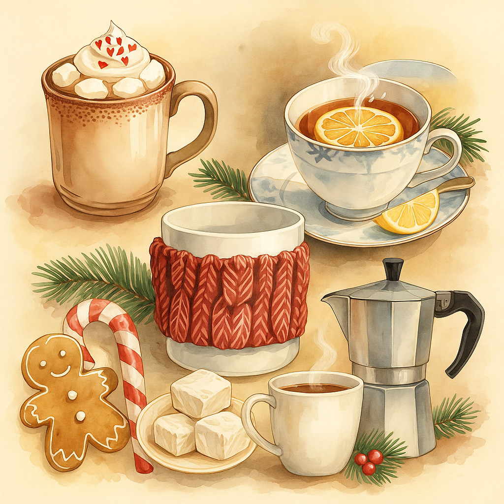 Christmas Watercolor Clipart | Cozy Winter Drinks PNG Bundle Download