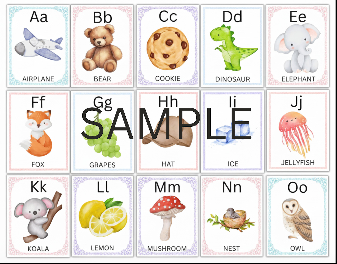 Fun & Educational Watercolour Alphabet. (A to Z)Posters ABC Chart Classroom