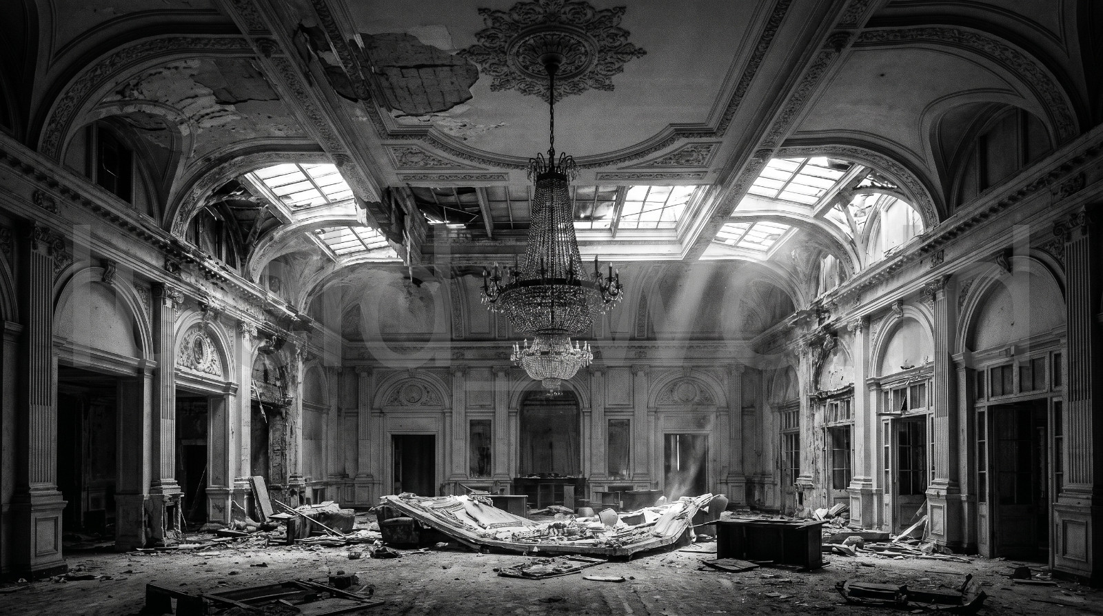 Abandoned Grand Hotel Ballroom Digital Printable Dramatic Urbex Decor Wall Art