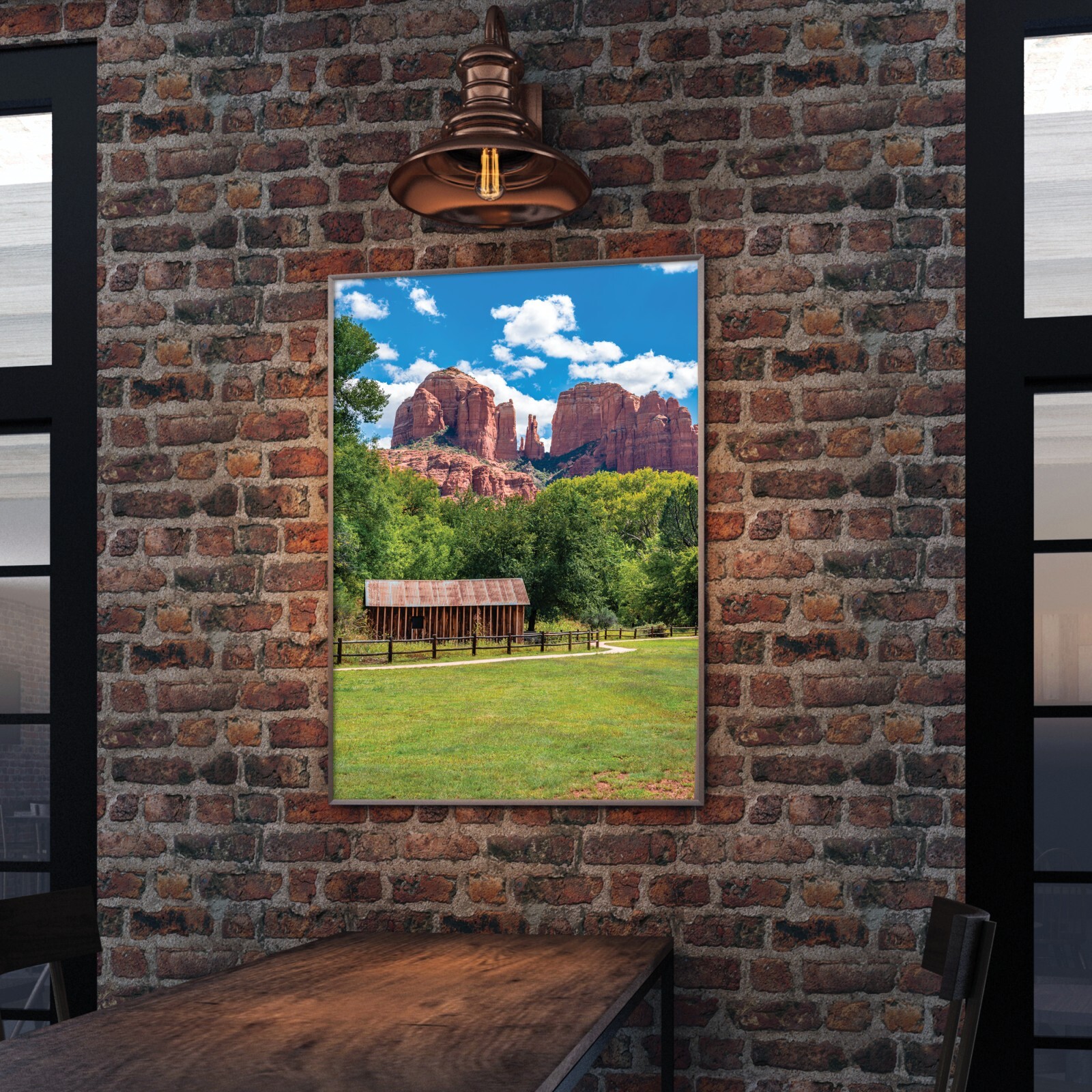 Cathedral Rock, Sedona Arizona Landscape Photo, Water Wheel and Barn, AZ Print