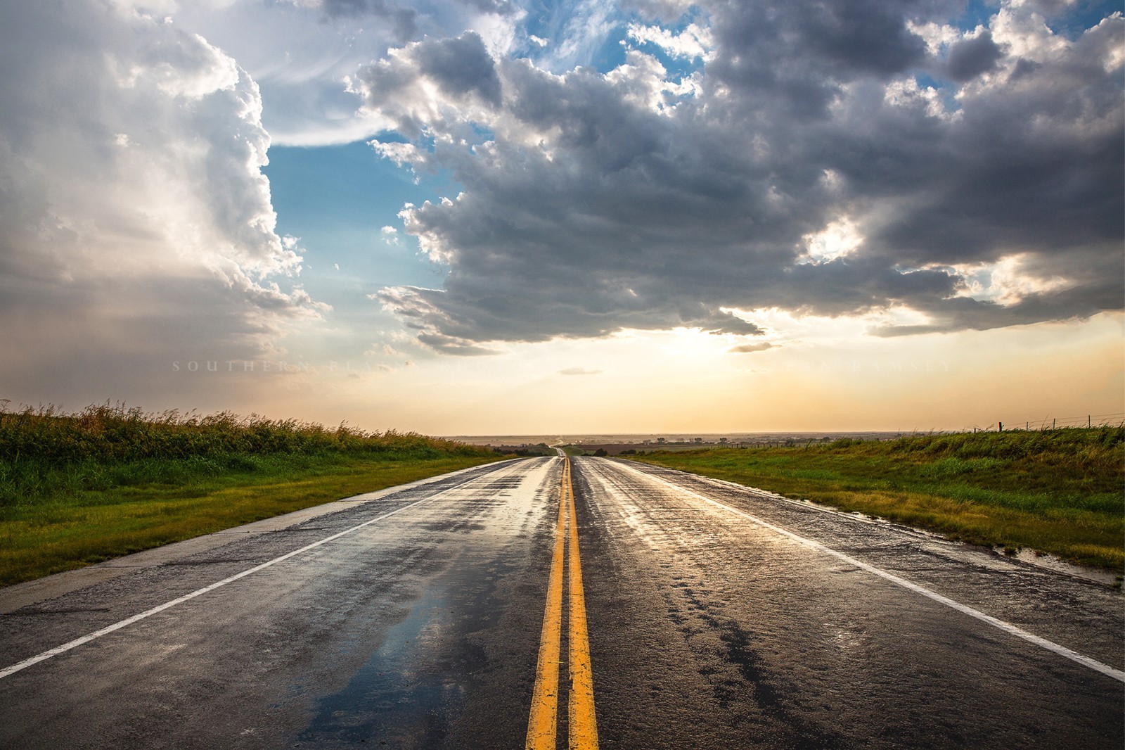 Highway Photography Print: Oklahoma Road Trip Rain Travel Landscape Photo