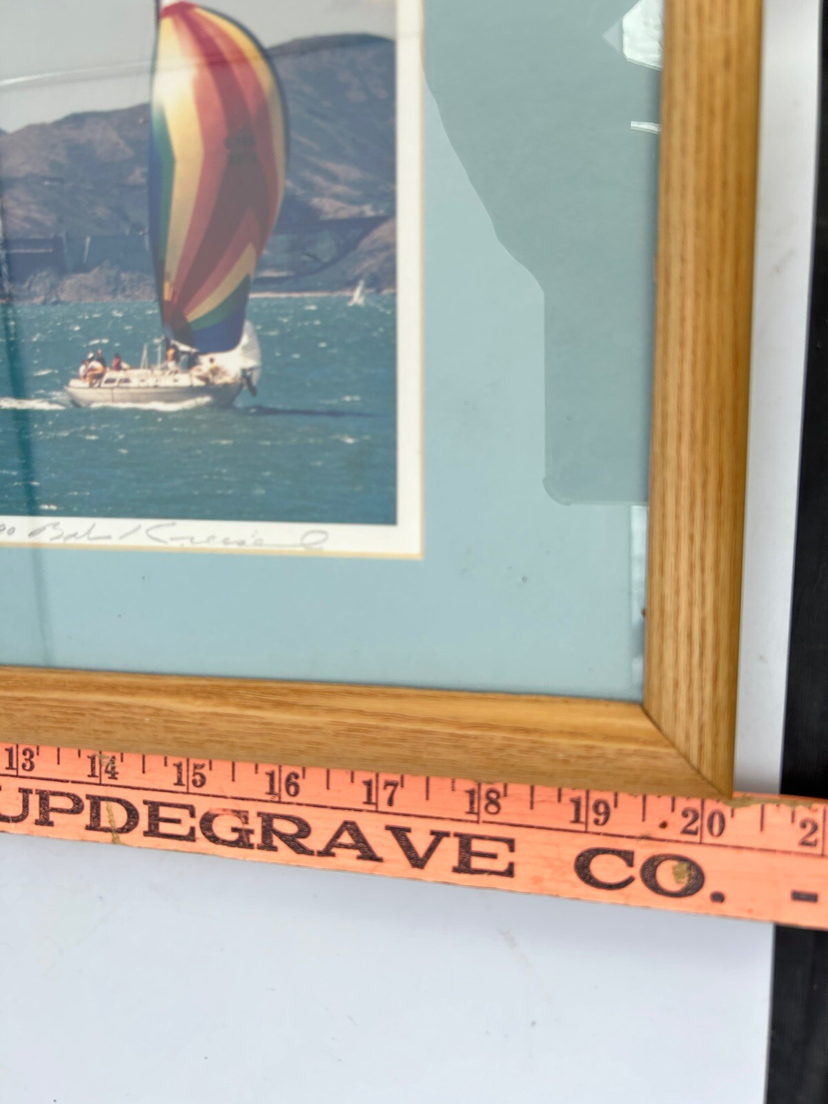 Framed Signed Photograph 1990 San Francisco Bay Bridge Sailboats Boats 20″ x 10″