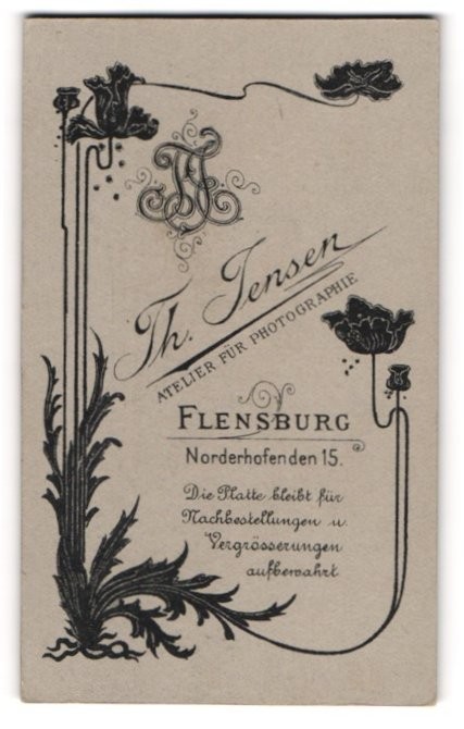 Photograph Th. Jensen, Flensburg, Photographer’s Monogram and Blooming Flowers