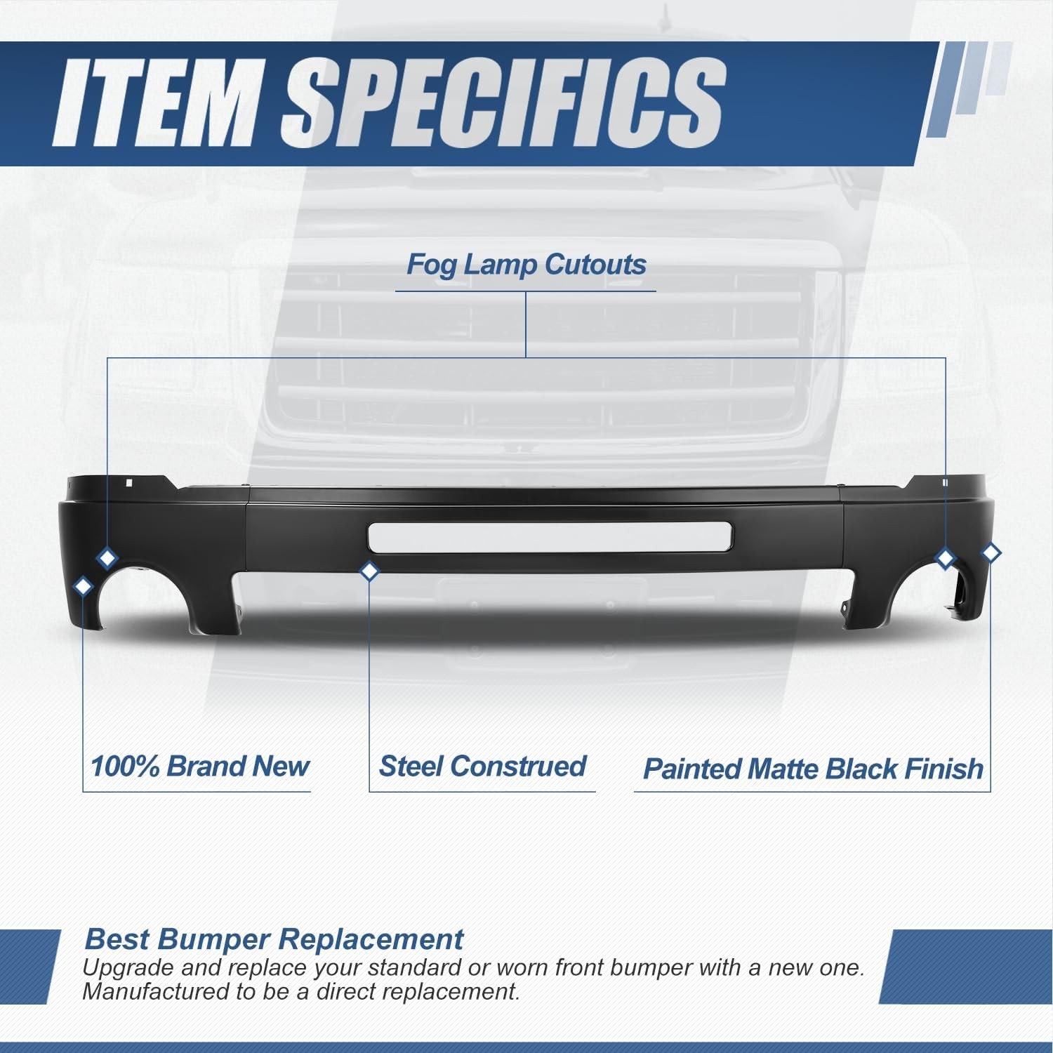 Front Bumper Compatible with 2007-2013 GMC Sierra 1500, 2007-2010 Sierra 2500HD