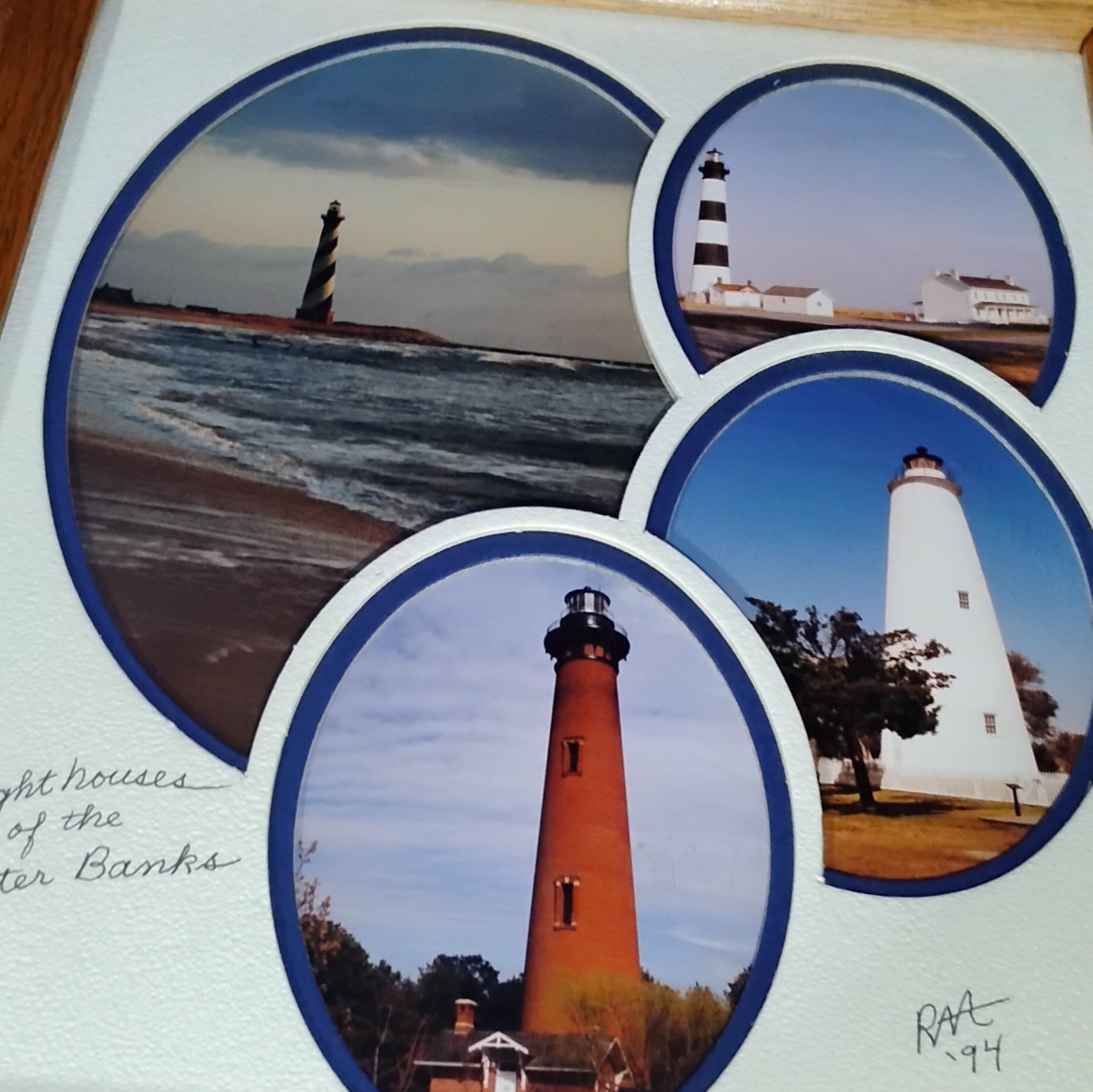 Lighthouse Of Outer Banks ’94 10×12 Mat Oak Framed & Signed Photography Wall Art