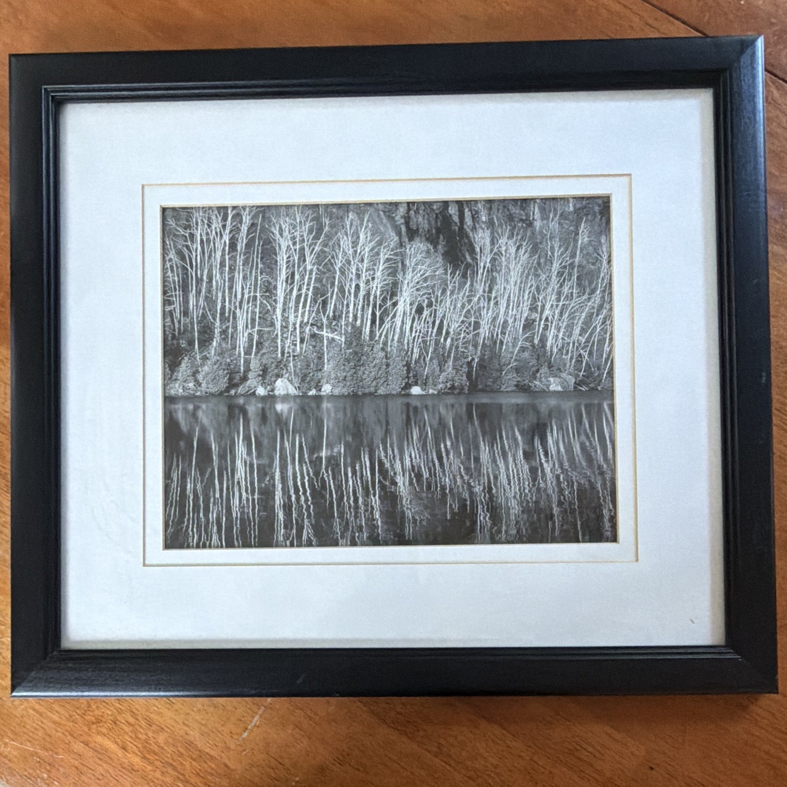 Matted & Framed Black & White Forest Trees Lake Reflection Landscape Photograph