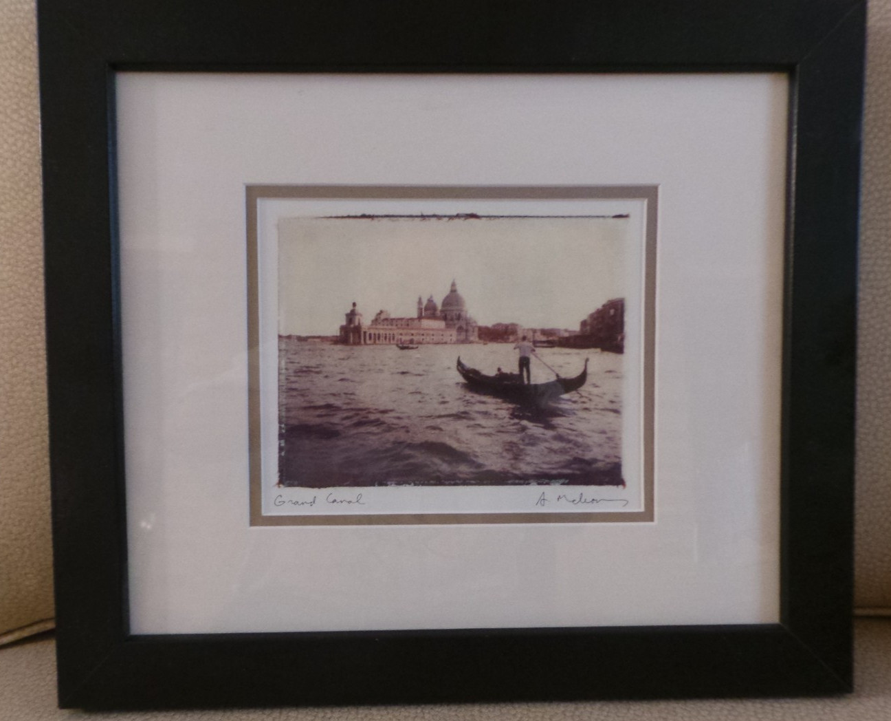 Venice Italy Grand Canal Gondolier photo print framed & matted signed Melious NF