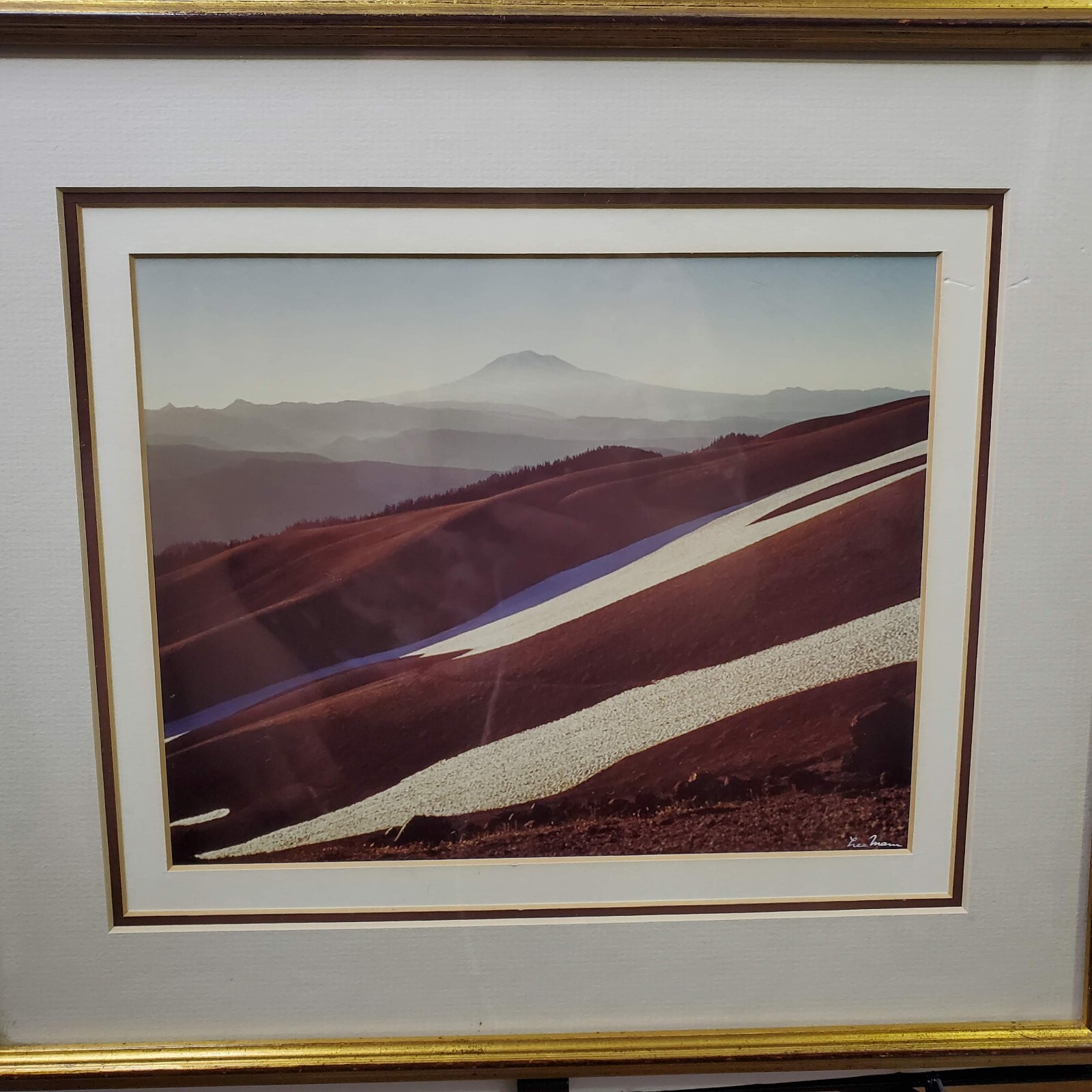 Vintage Matted and Signed Photograph Lee Mann Mountain Scene 15.5 x 13