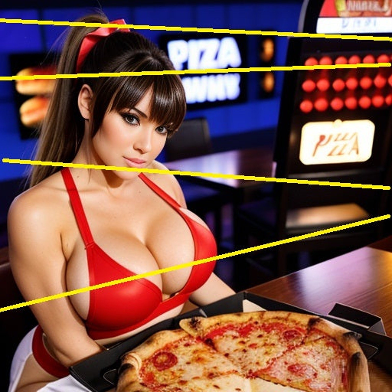 Beautiful Non-Nude Pizza Loving Brunette Girl 5×7 Print in Protective Case (P22)