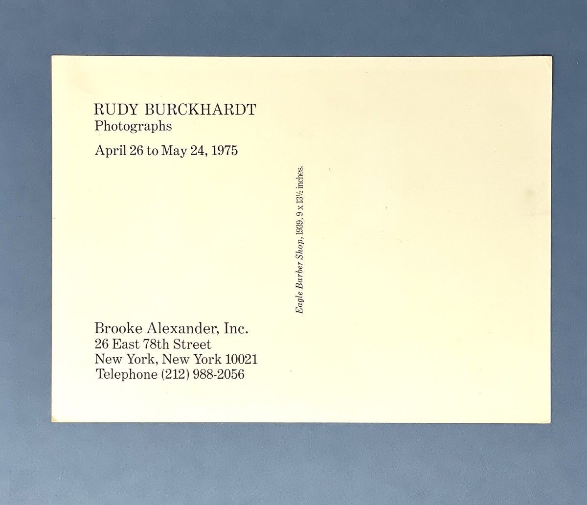 Rudy Burckhardt (1914-1999) Art Announcement Card 1975 – Eagle Barber Shop 1939