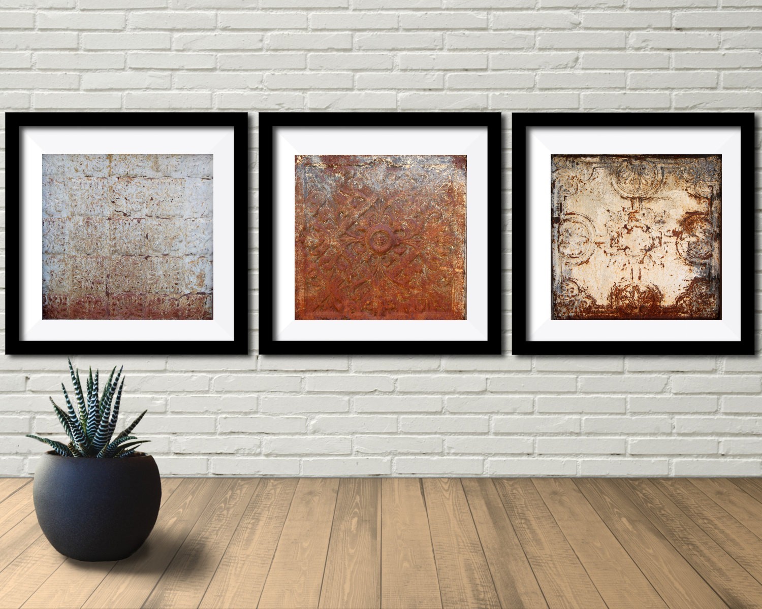 Set of THREE – Abstract Tin Metal Rusted Reclaimed Wood, Fine Art Photography