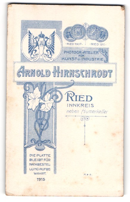 Photograph Arnold Hirnschrodt, Ried / Innkreis, coat of arms with monogram of the photo gr