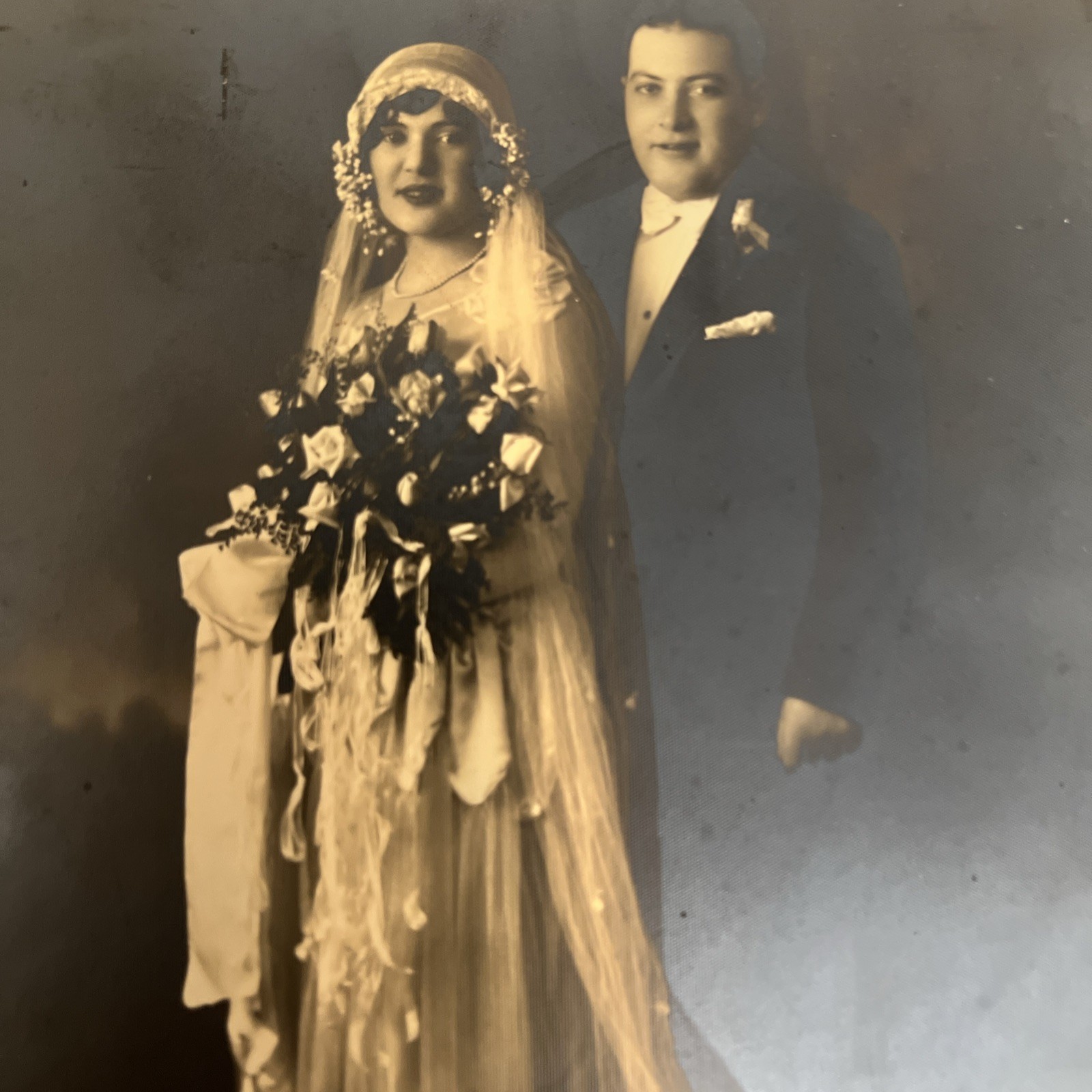 Large Vintage Wedding Photo in Original Studio Mount 1930s-1940s DiMarco Studio