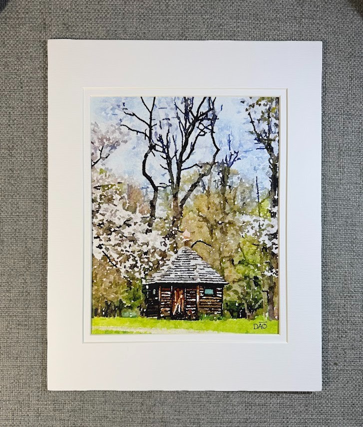 Log Hut Digital Watercolor Original Art Photograph 8 X 10 Mat 11 X 14 Signed