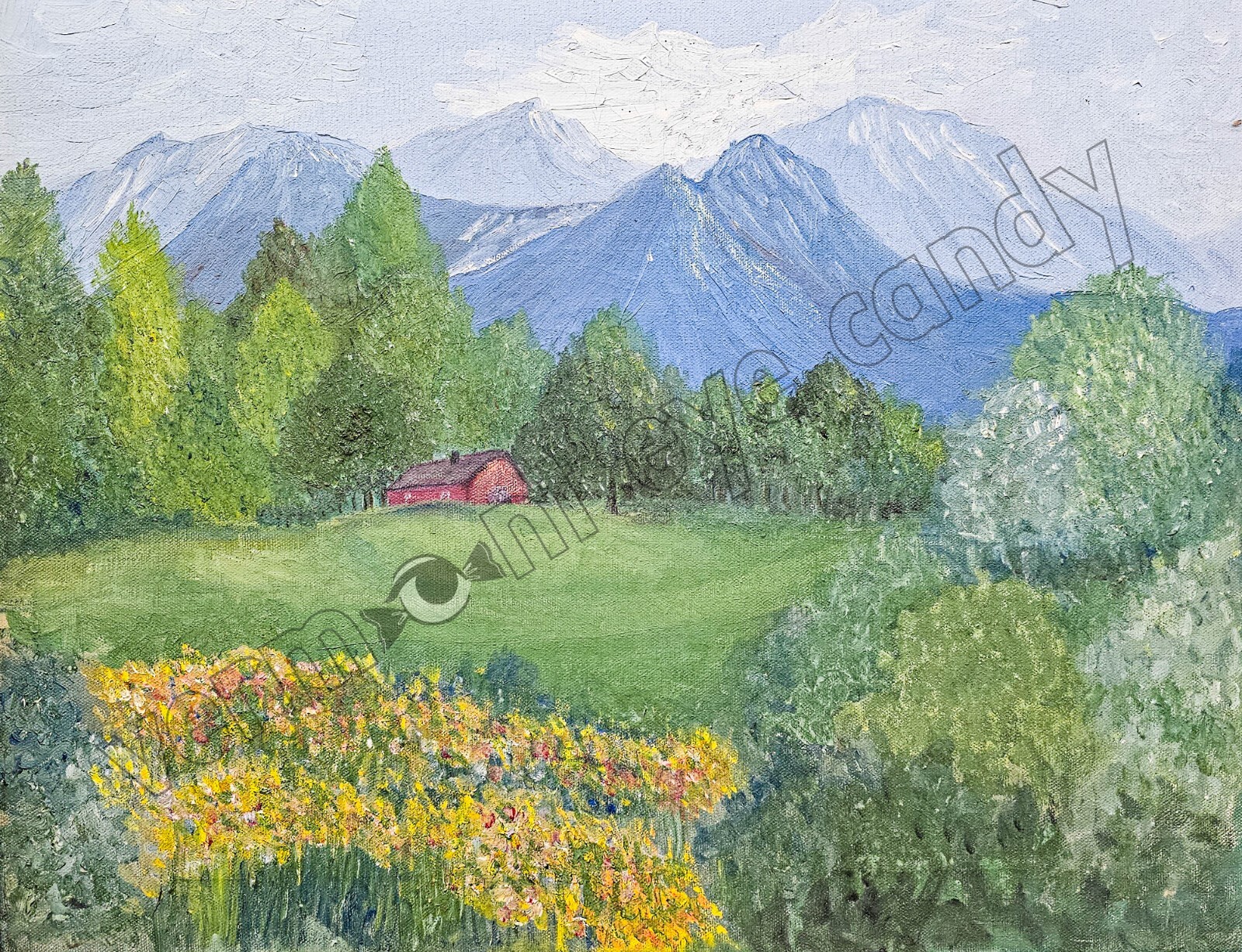 Fields of Flowers & Mountains of Snow Landscape DIGITAL DOWNLOAD Print at Home