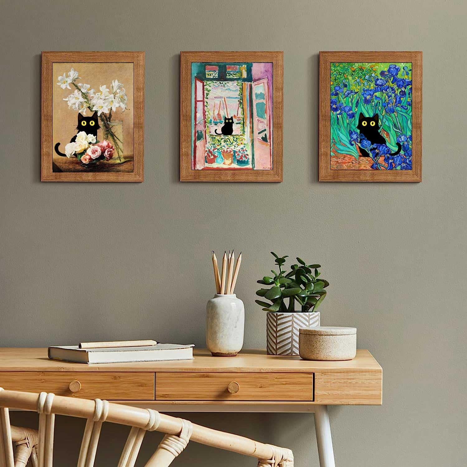 9Pcs Funny Black Cat Wall Art Cats in Famous Paintings Posters Prints Vintage…
