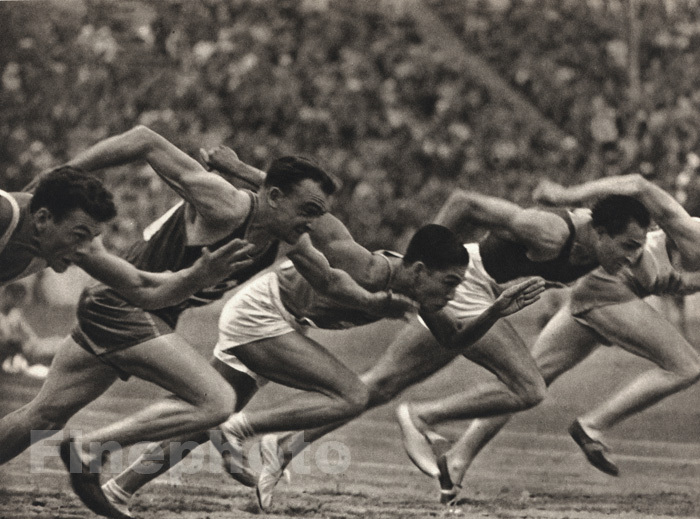 1936 Vintage PAUL WOLFF Germany OLYMPIC Men Track 100m Race Run Sprint Photo Art