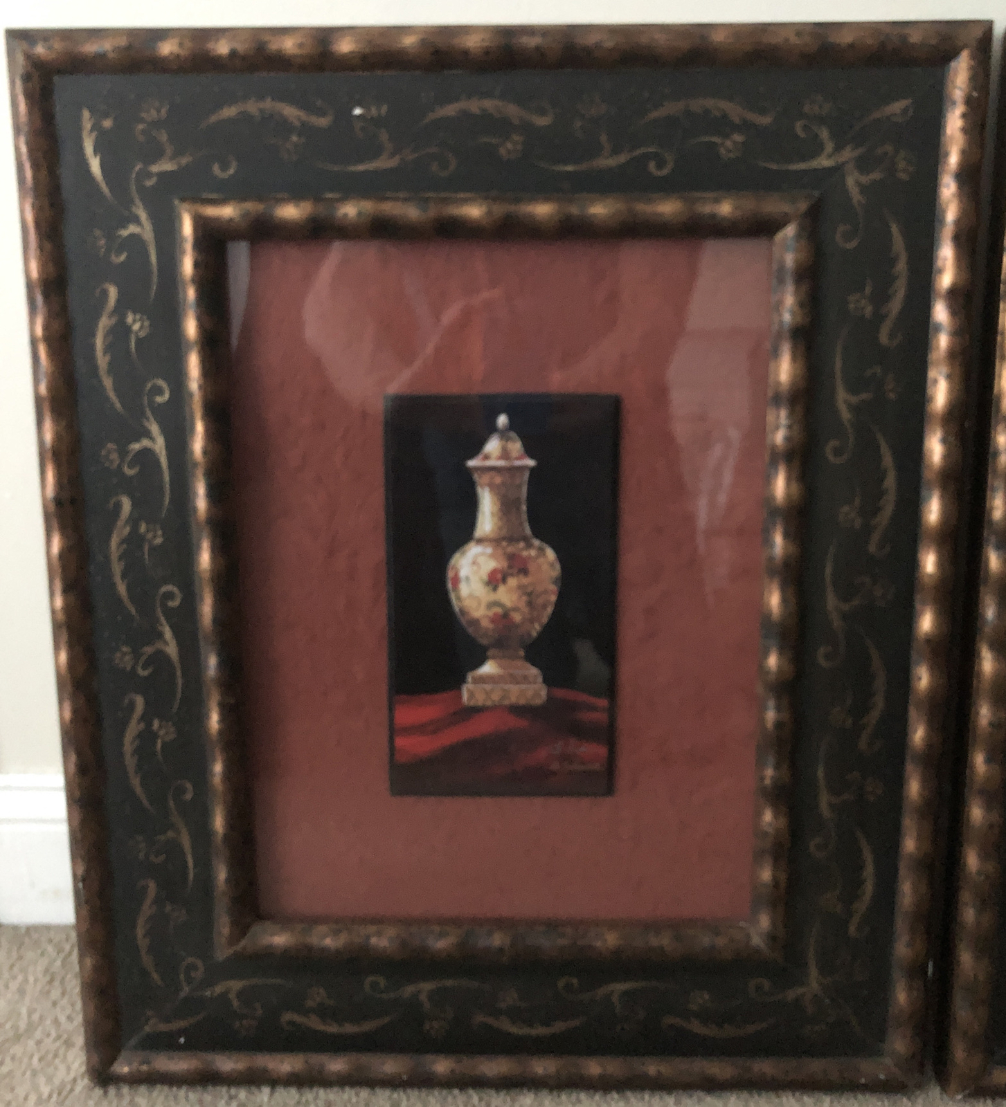 Set of 2 Paragon Picture Gallery French Porcelain Vases Framed Matching Frames