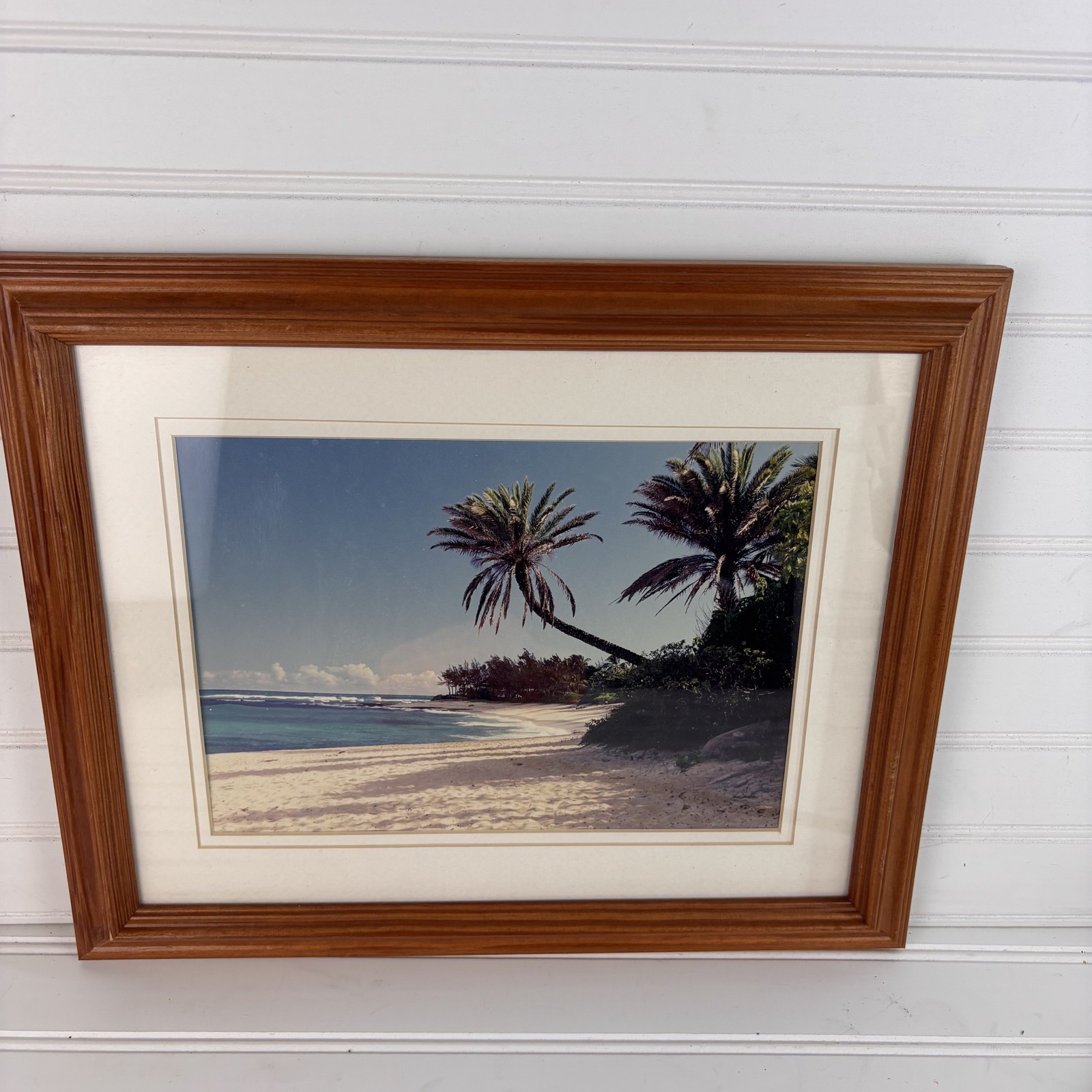 Vintage John Vragel “Sunset Beach” Framed Tropical Palm Tree Photograph Art
