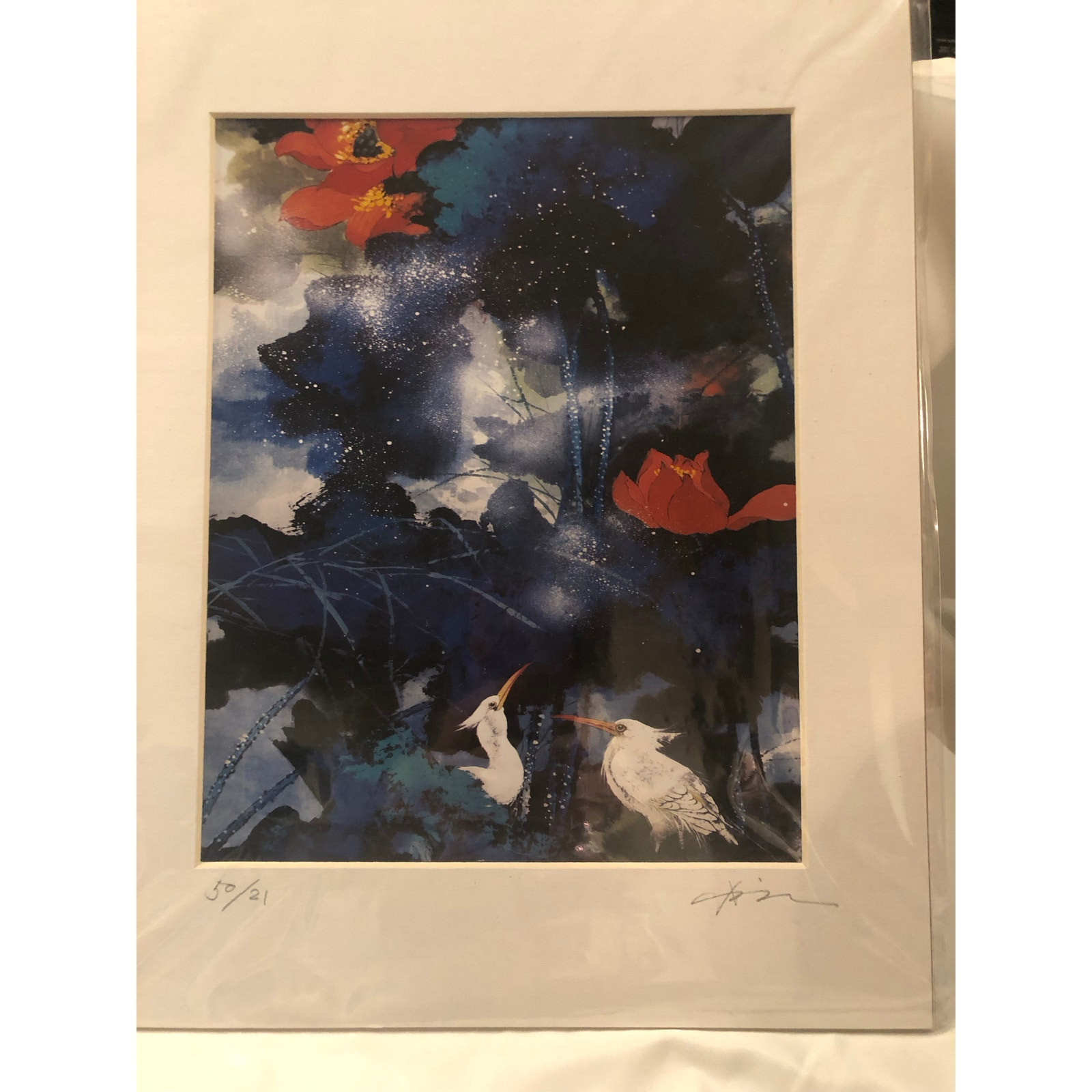 Abstract Photo Of Floral Garden Birds in Water signed and #50/21