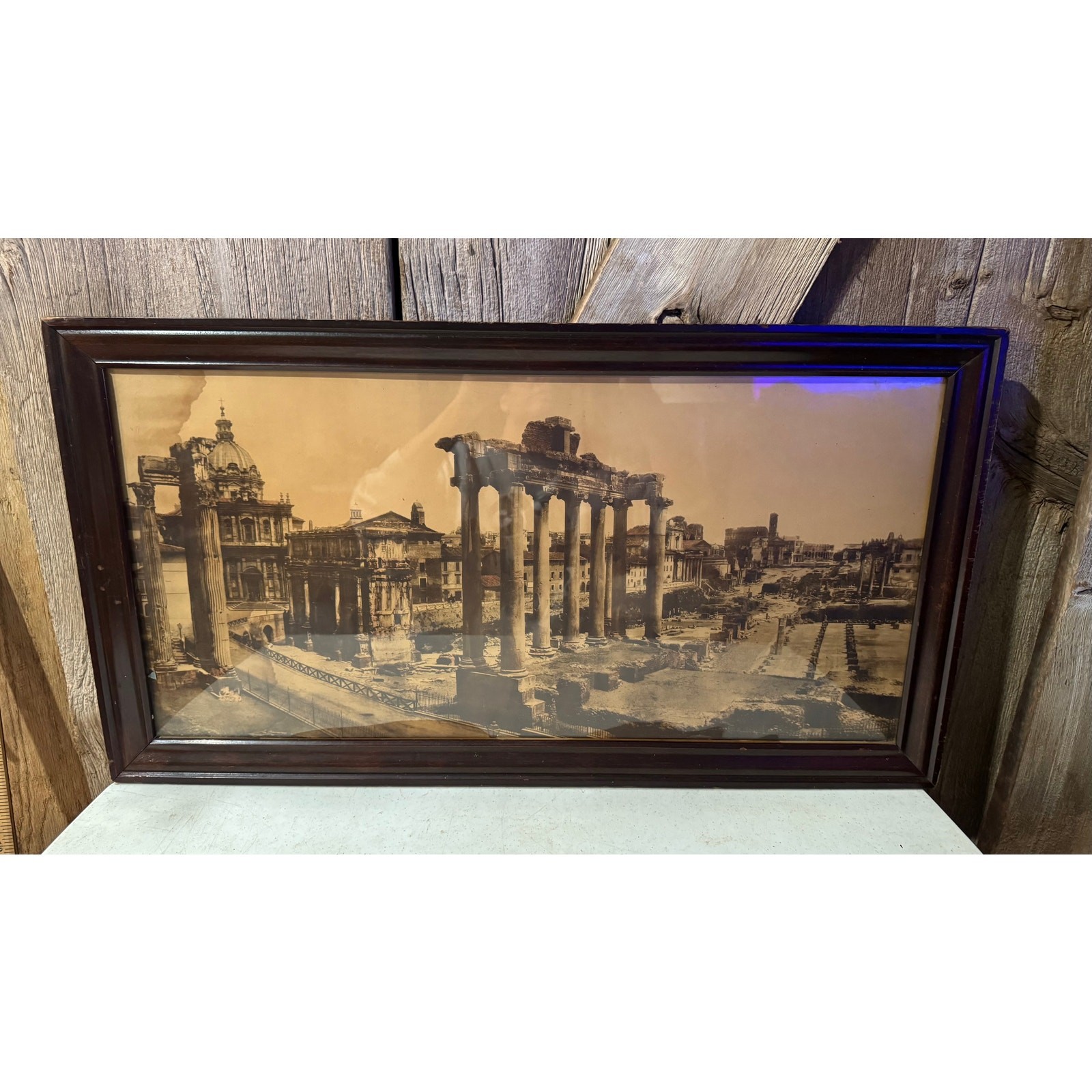 Antique Framed Giacomo Brogi The Forum Temple of Ruins Rome Sepia Wood Framed