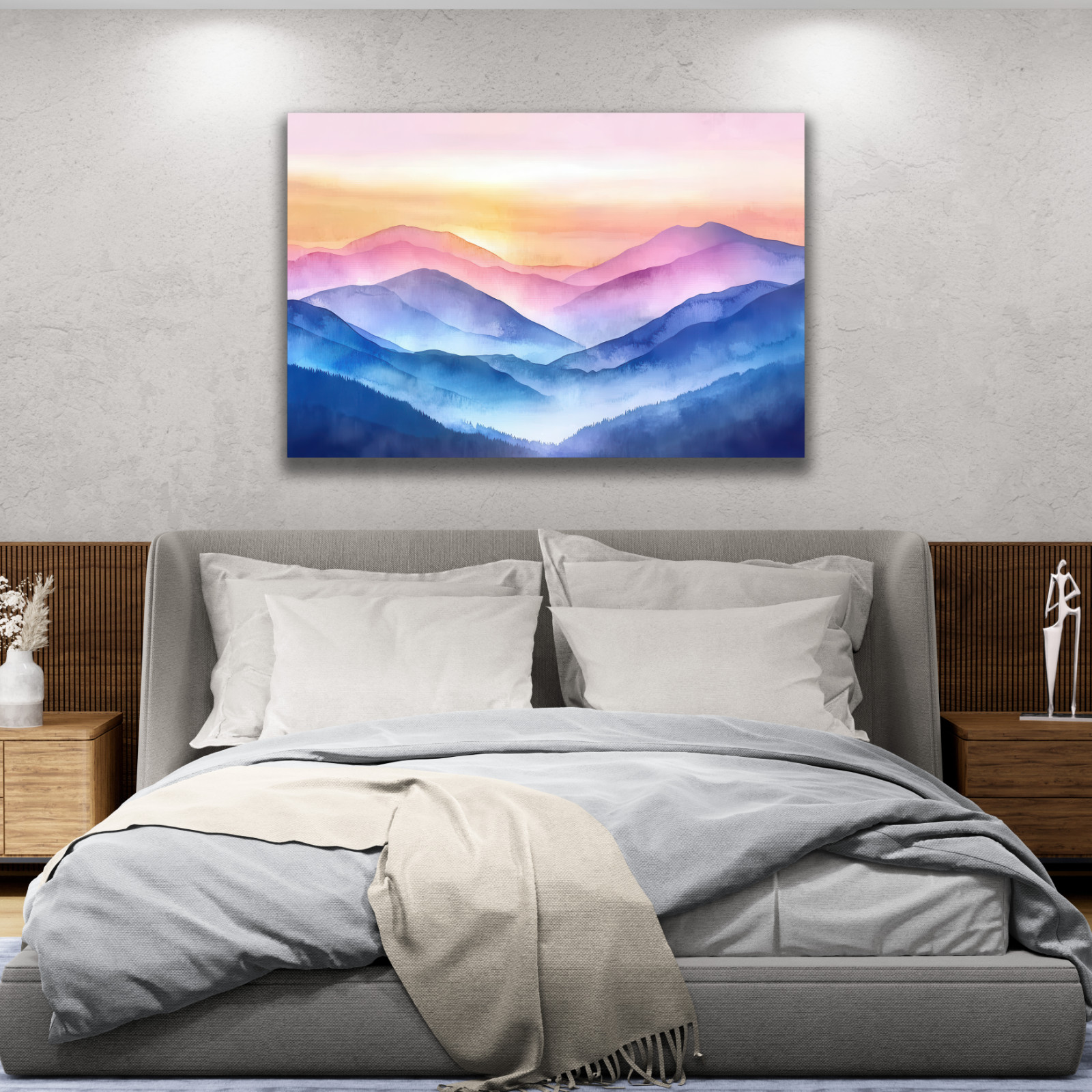 Blue Ridge Mountains Watercolor Painting, Landscape Nature Print, Sunset Blue
