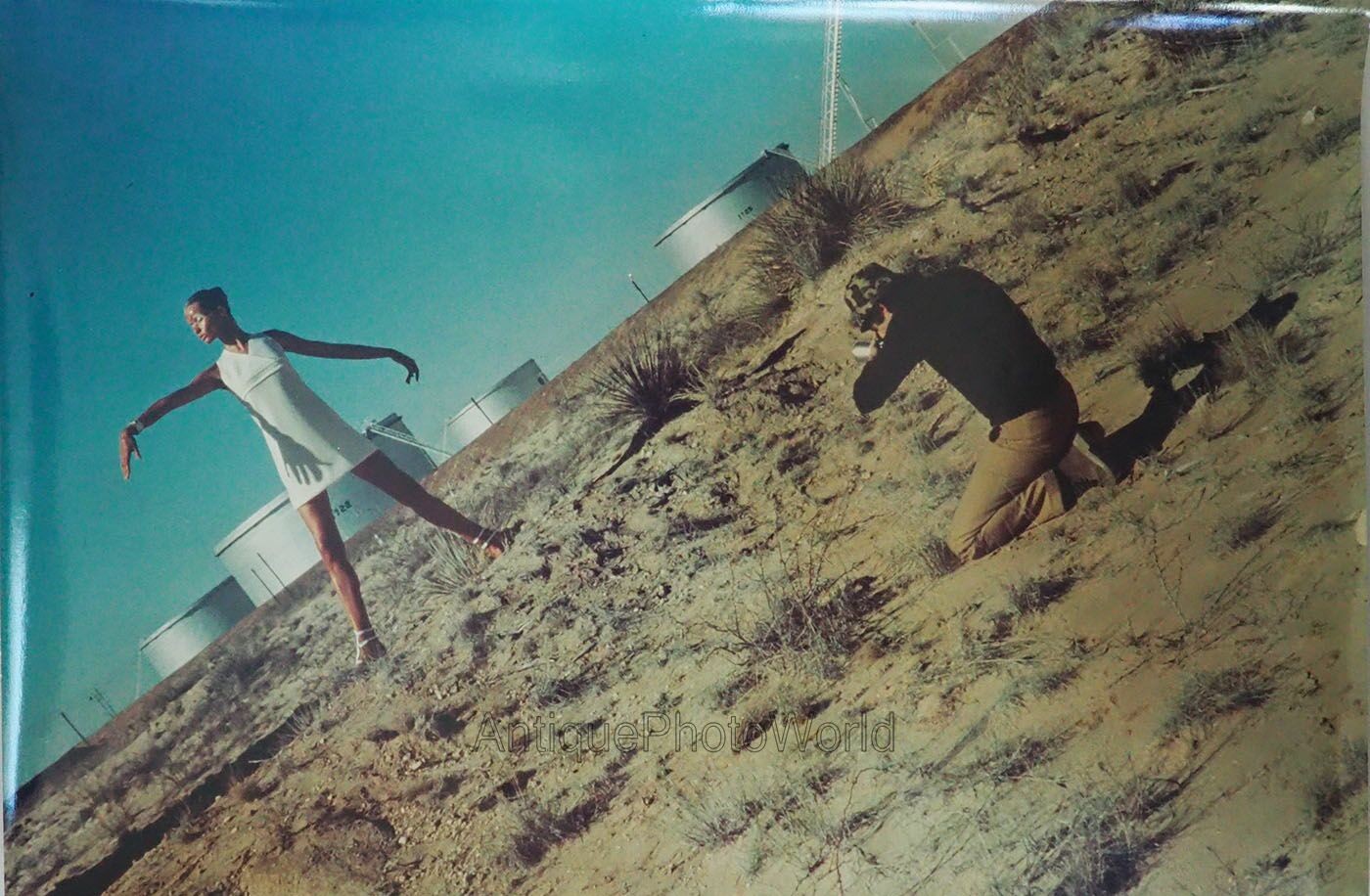 Desert fashion photo shoot model photographer oil refinery vintage art photo