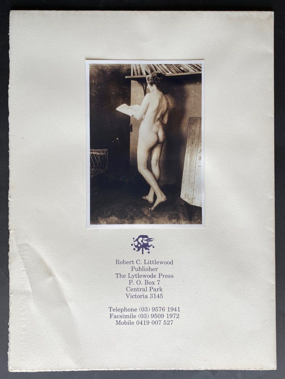 2000 1st SIGNED, THE PHOTOGRAPHS PROSPECTUS Norman Lindsay w 2 ORIGINAL PHOTOS