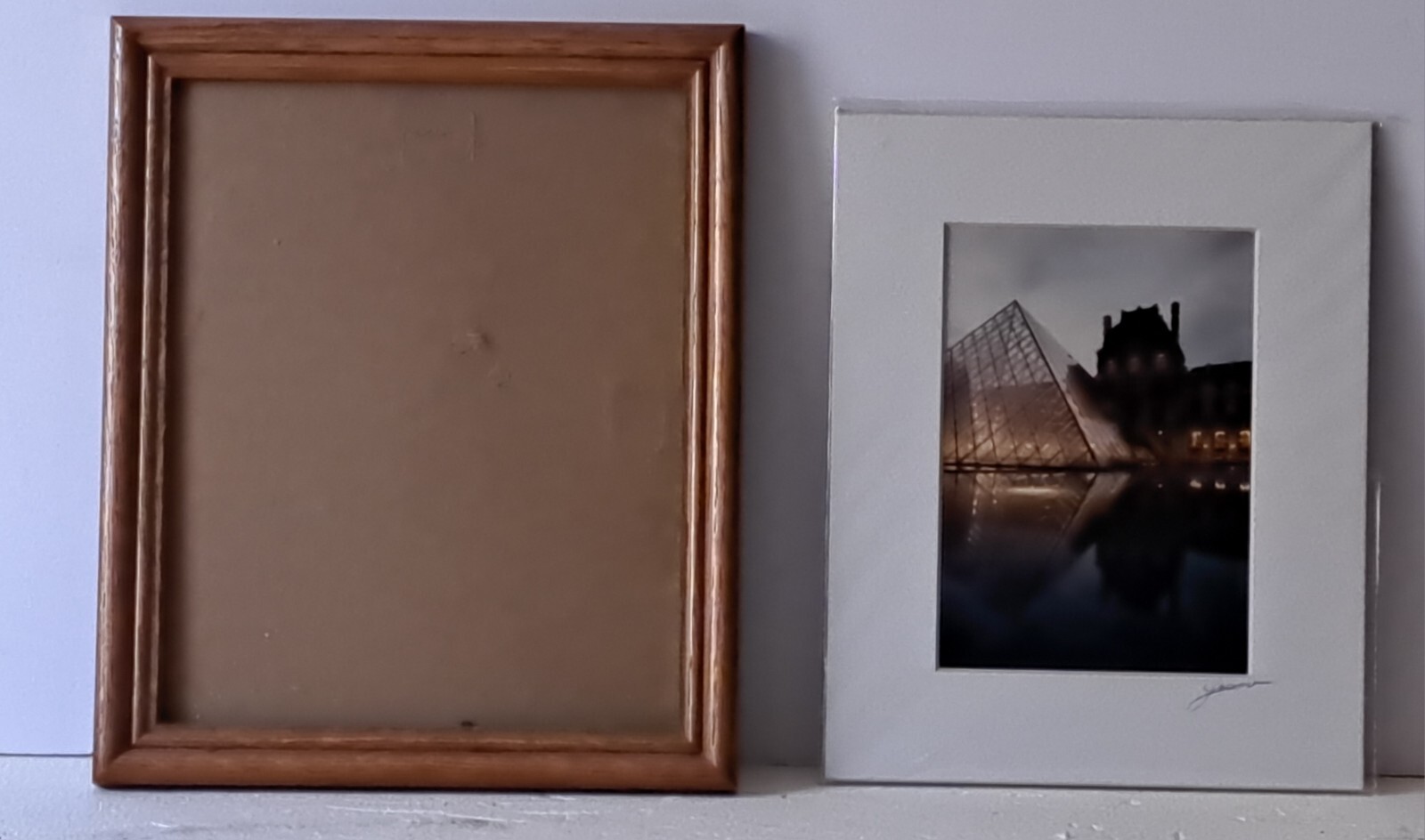 Signed Color Matted Photograph Paris Louvre IM Pei Pyramid Free Frame