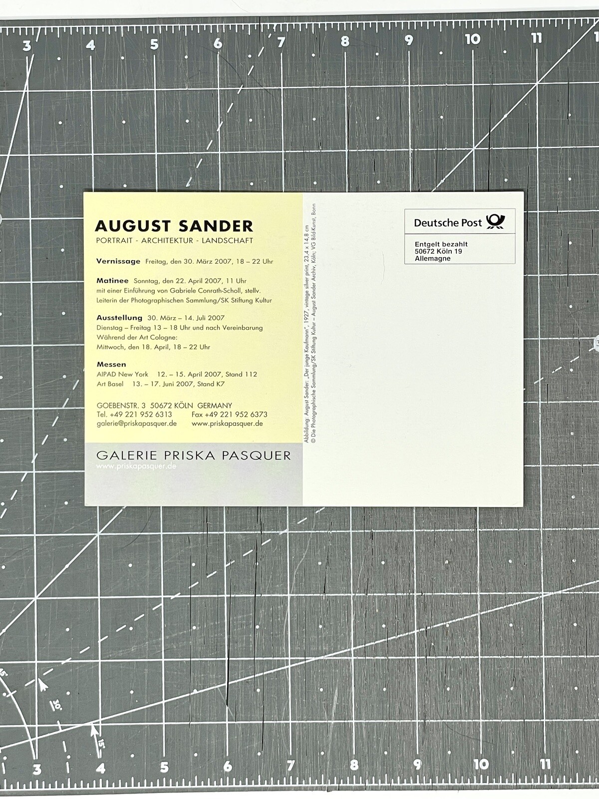August Sander (1876-1964) Art Show Announcement Card 2007 Germany