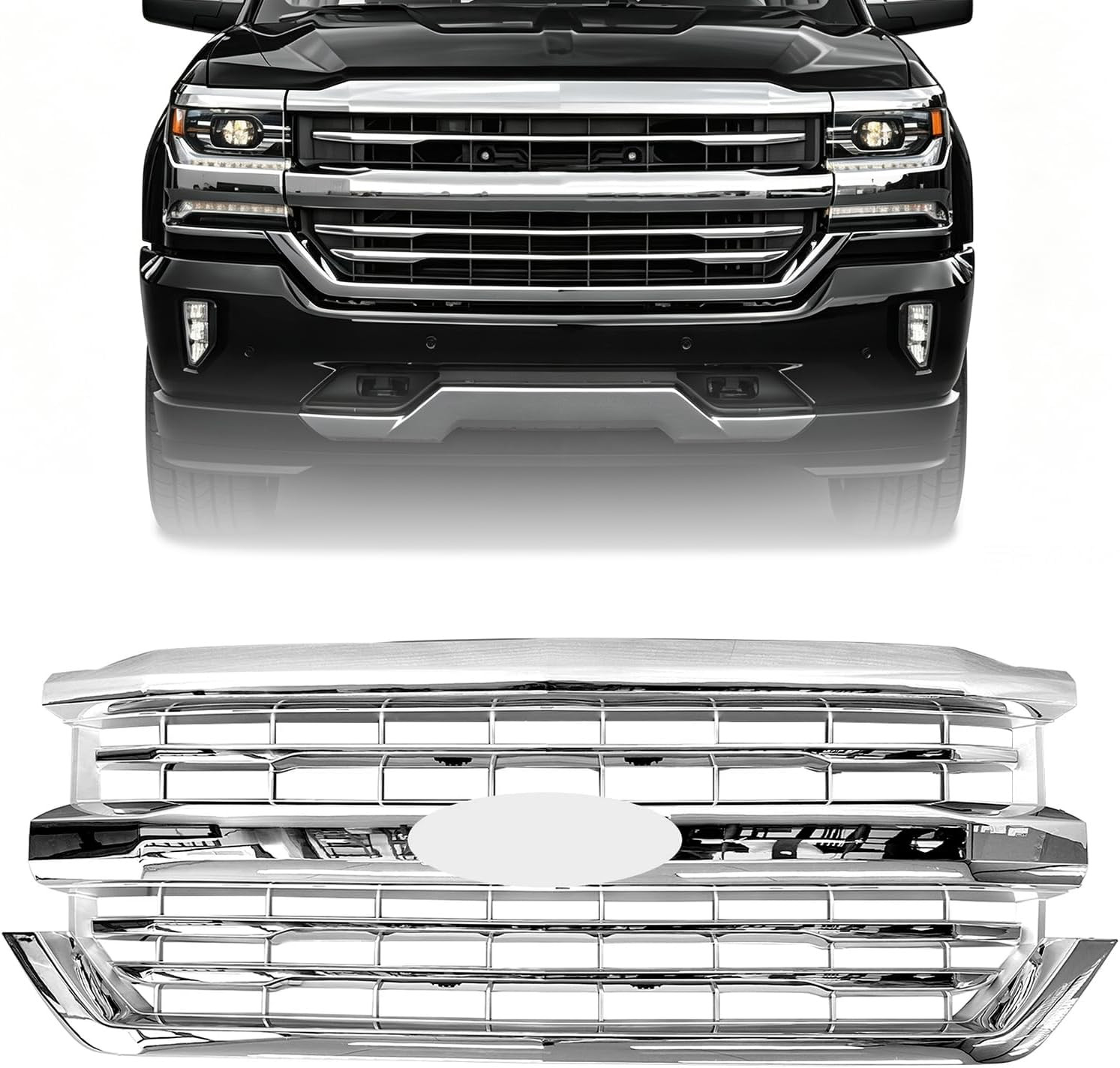 For 2016 2017 2018 Chevy Silverado 1500 Front Bumper Upper Grille, Chrome | Dire